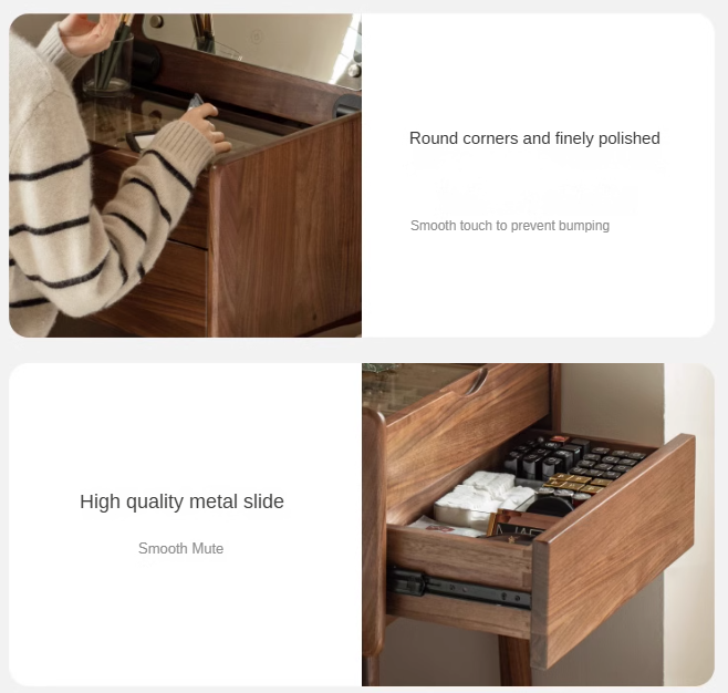 Solid Black Walnut Wood Mirror Dressing Table - Elegant Vanity Desk for Bedroom, Bathroom & Makeup Area