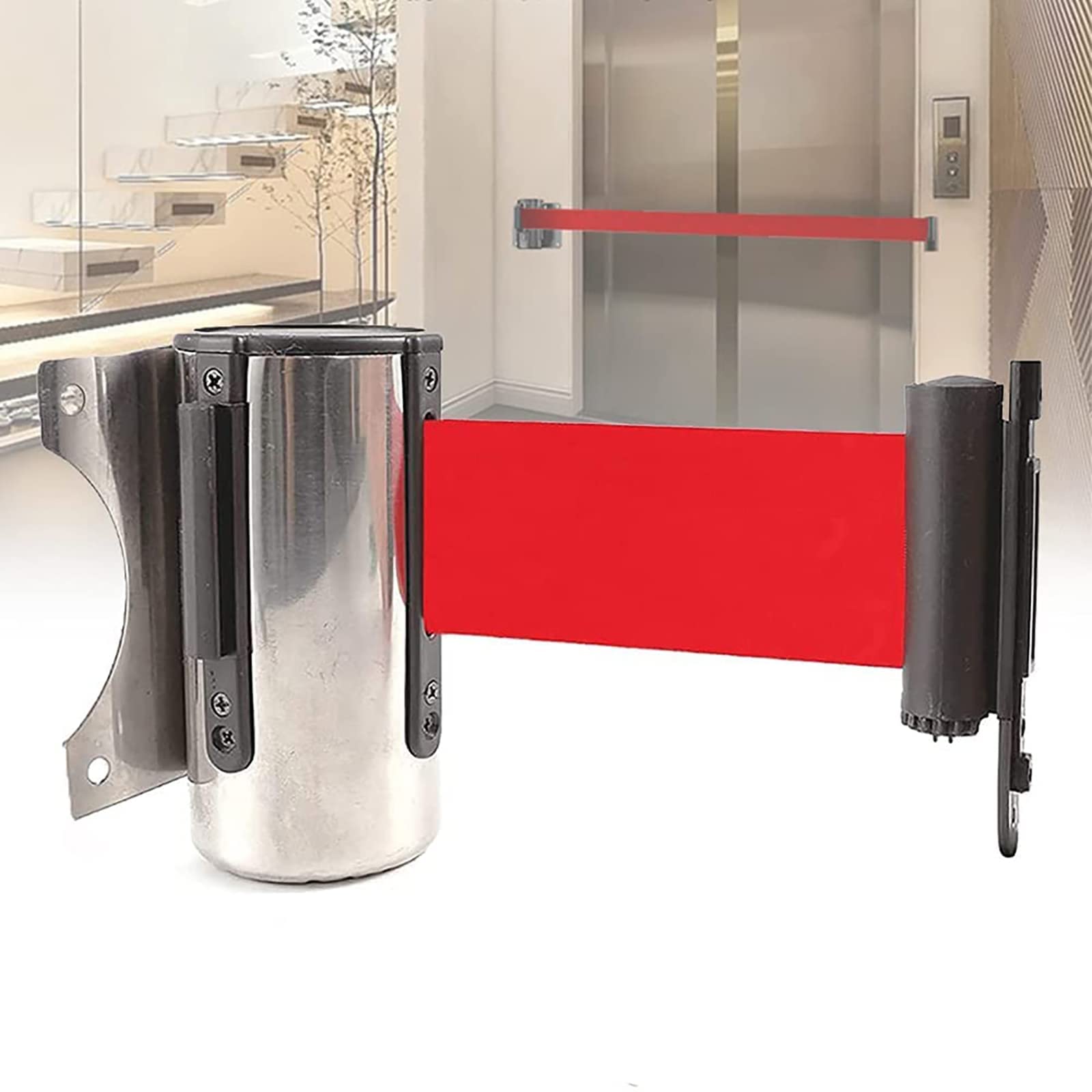 2M Retractable Queue Barrier Belt - Heavy Duty Crowd Control Belt for Warehouse Shelves, Cash Registers, Rolling Doors & Garage Entrances | Ideal for Retail Stores, Banks, Events & Public Spaces