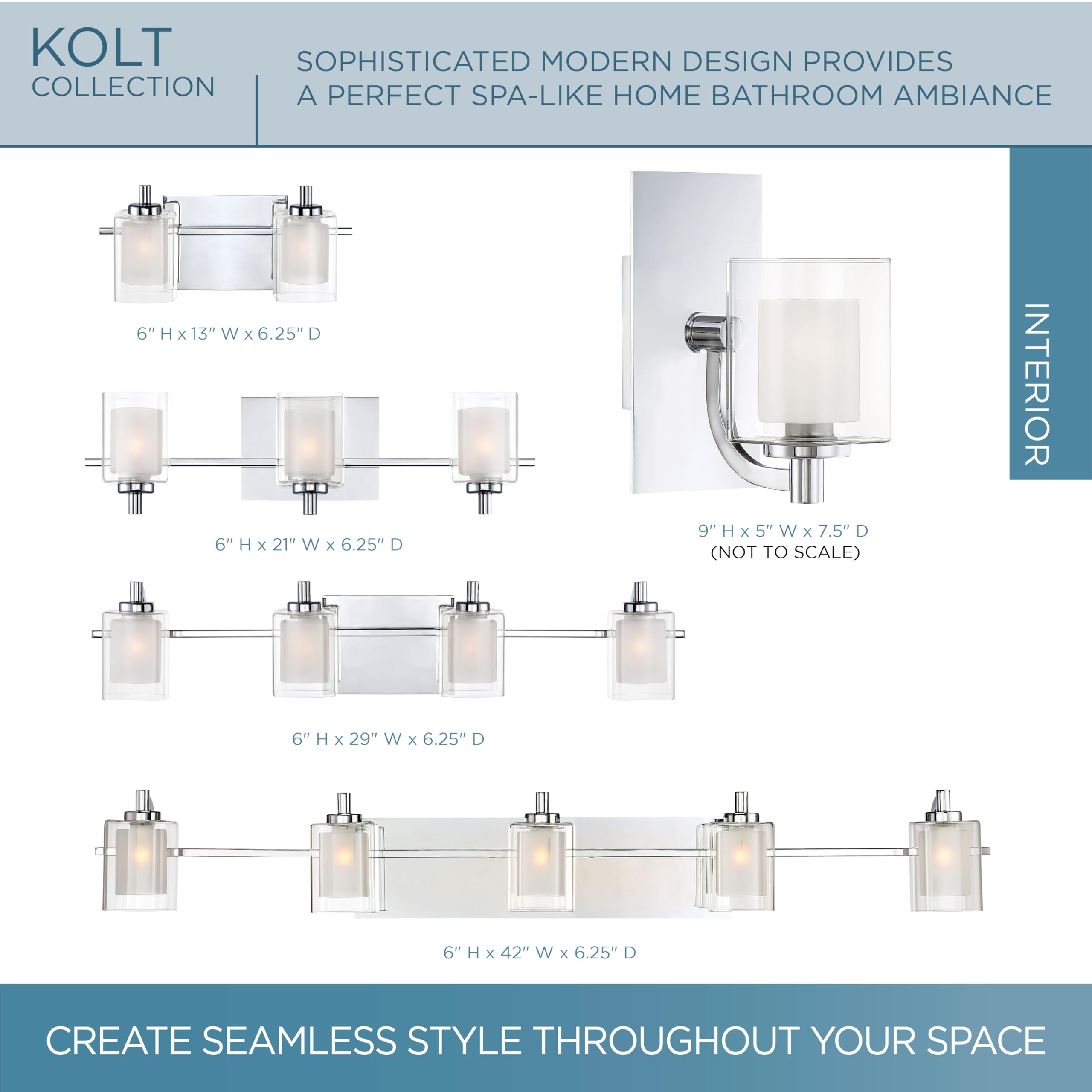 Quoizel Kolt Modern 4-Light Vanity Lights - 29 Inch Polished Chrome Bathroom Lighting Fixture with Sandblasted Inner Glass - 50W LED Bulb - Wall Mount Light for Bathroom Mirror, Kitchen or Hallway - Perfect for Modern Home Décor and Task Lighting