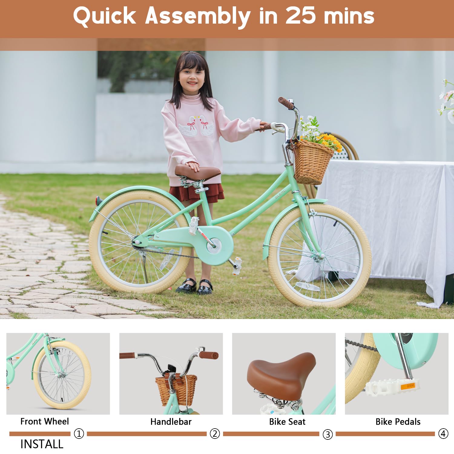 Little Molly 12-20 Inch Retro Cruiser Girls Bike for Kids Ages 2-13 Years - Toddler & Children Bicycle with Wicker Basket, Training Wheels & Kickstand - Multiple Color Options - Perfect for Neighborhood Rides, Park Adventures & Learning to Cycle