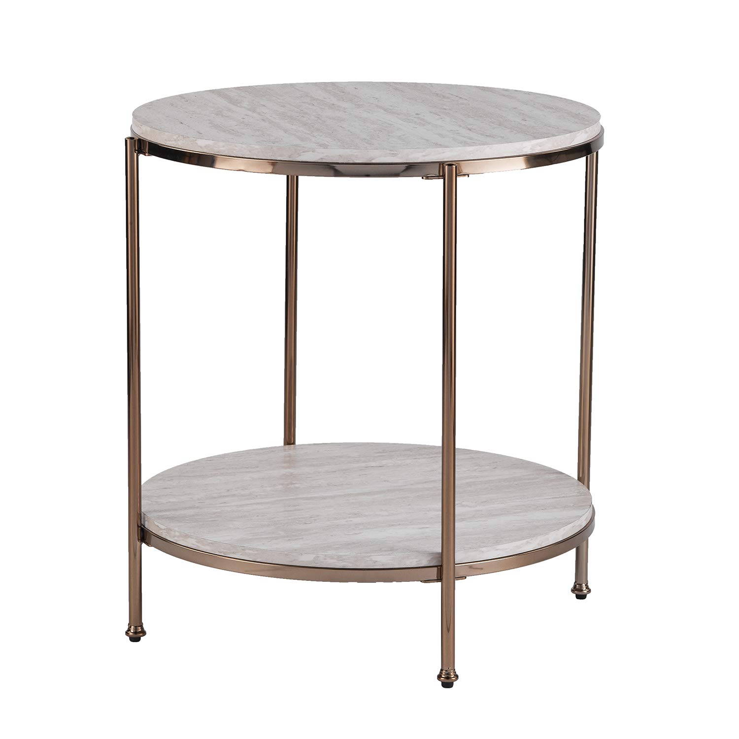 SEI Furniture Silas Round Faux Stone End Table - Champagne Gold Accent Side Table for Living Room, Bedroom & Office Decor