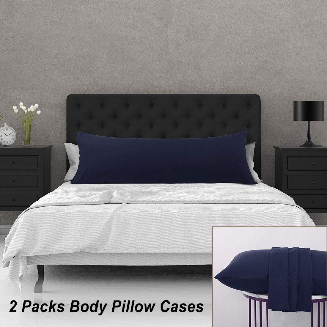 PiccoCasa 2 Pack Body Pillow Case - 20x54 Inch Soft Brushed Microfiber Pillow Cover with Envelope Closure - Navy Blue Long Body Pillow Cover for Adults, Pregnancy, Side Sleepers & Comfort - Hypoallergenic & Breathable Bedding Accessory