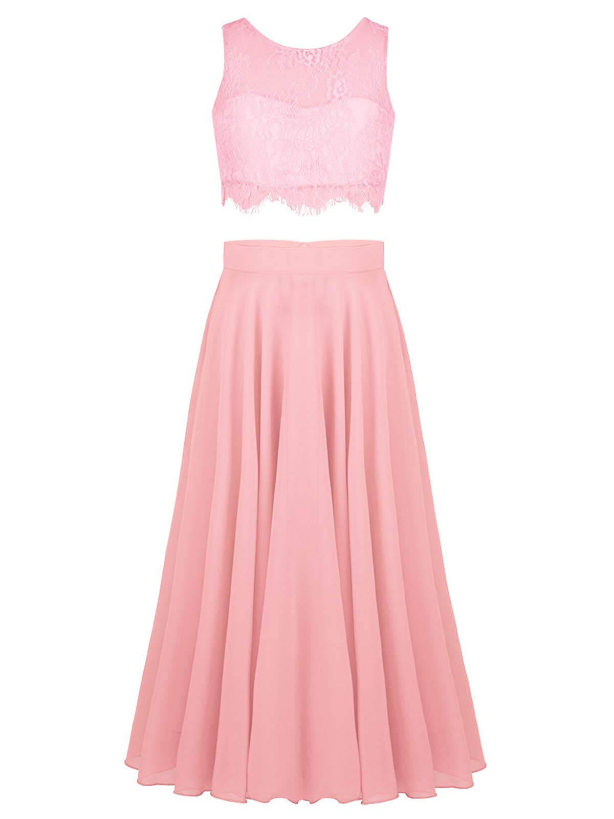FEESHOW Plus Size Lace Chiffon Bridesmaid Dress - Elegant Long Prom Gown with Crop Top & Pleated Skirt for Weddings, Parties & Special Occasions