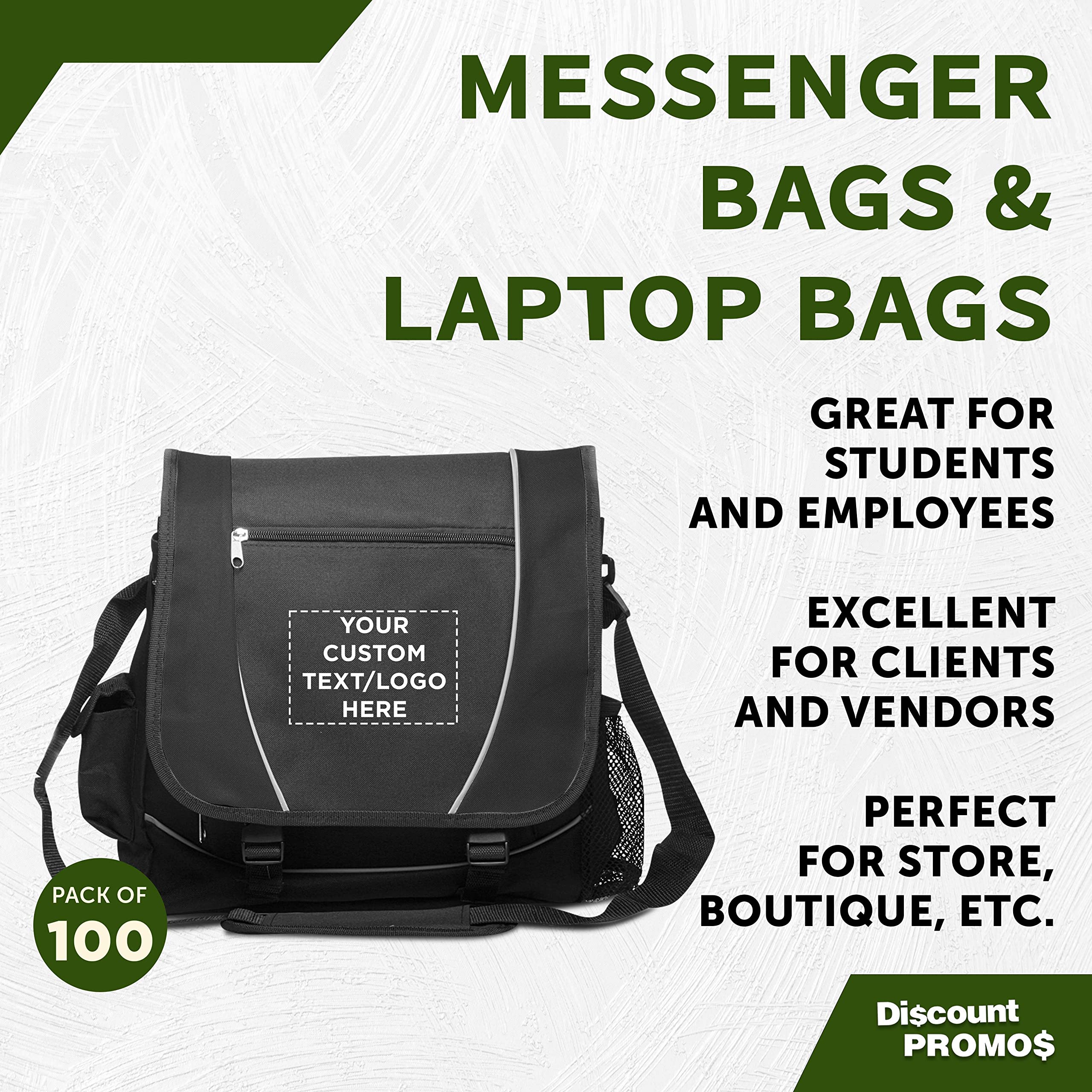 Custom Messenger Bags & Laptop Bags Bulk Pack of 100 - Personalized Corporate Gifts for Employees, School Supplies for Students - Durable Black Work & Travel Bags for Everyday Commute & Business Use