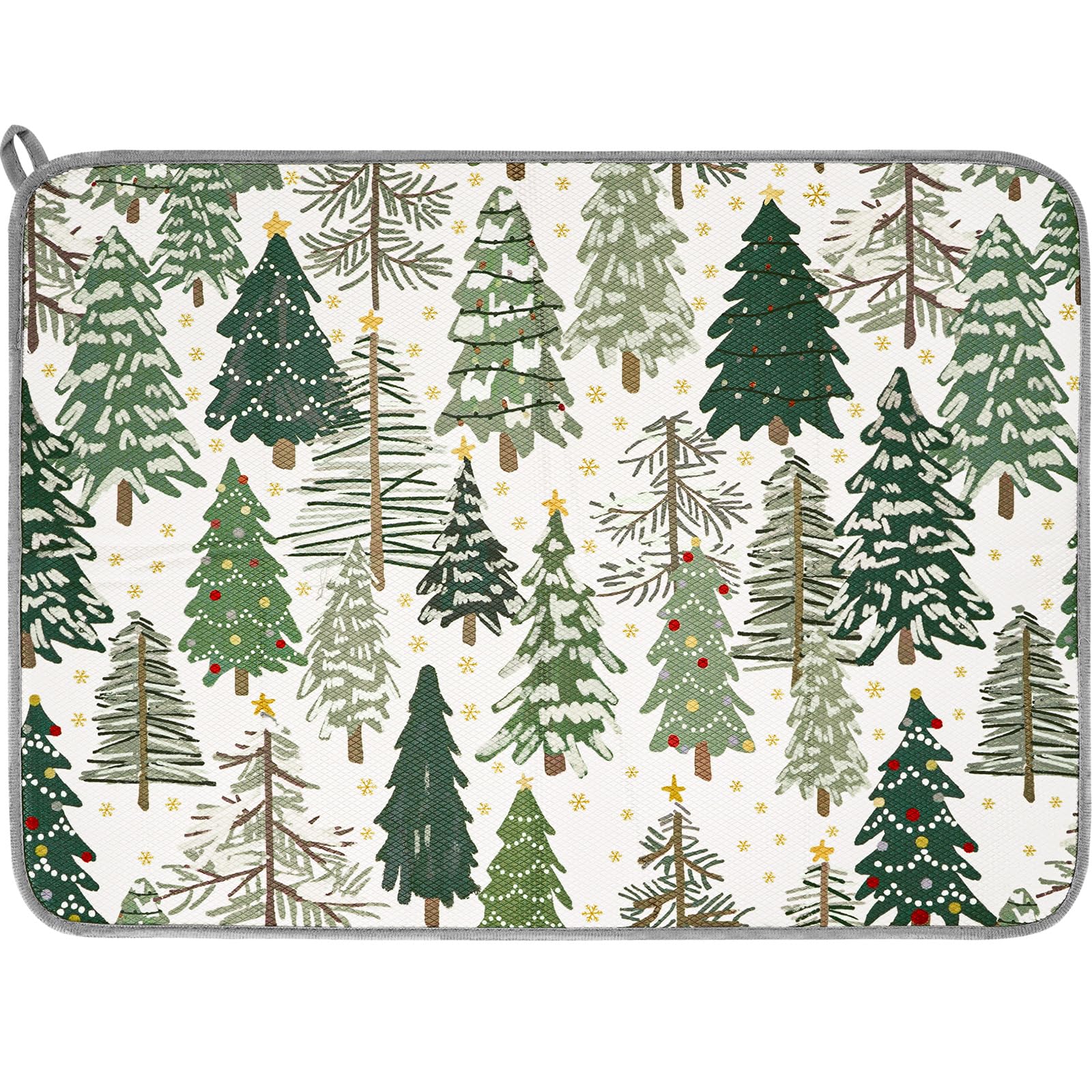 Christmas Tree Dish Drying Mat - Absorbent Kitchen Counter Protector for Holiday Decor, 18x24 Inch
