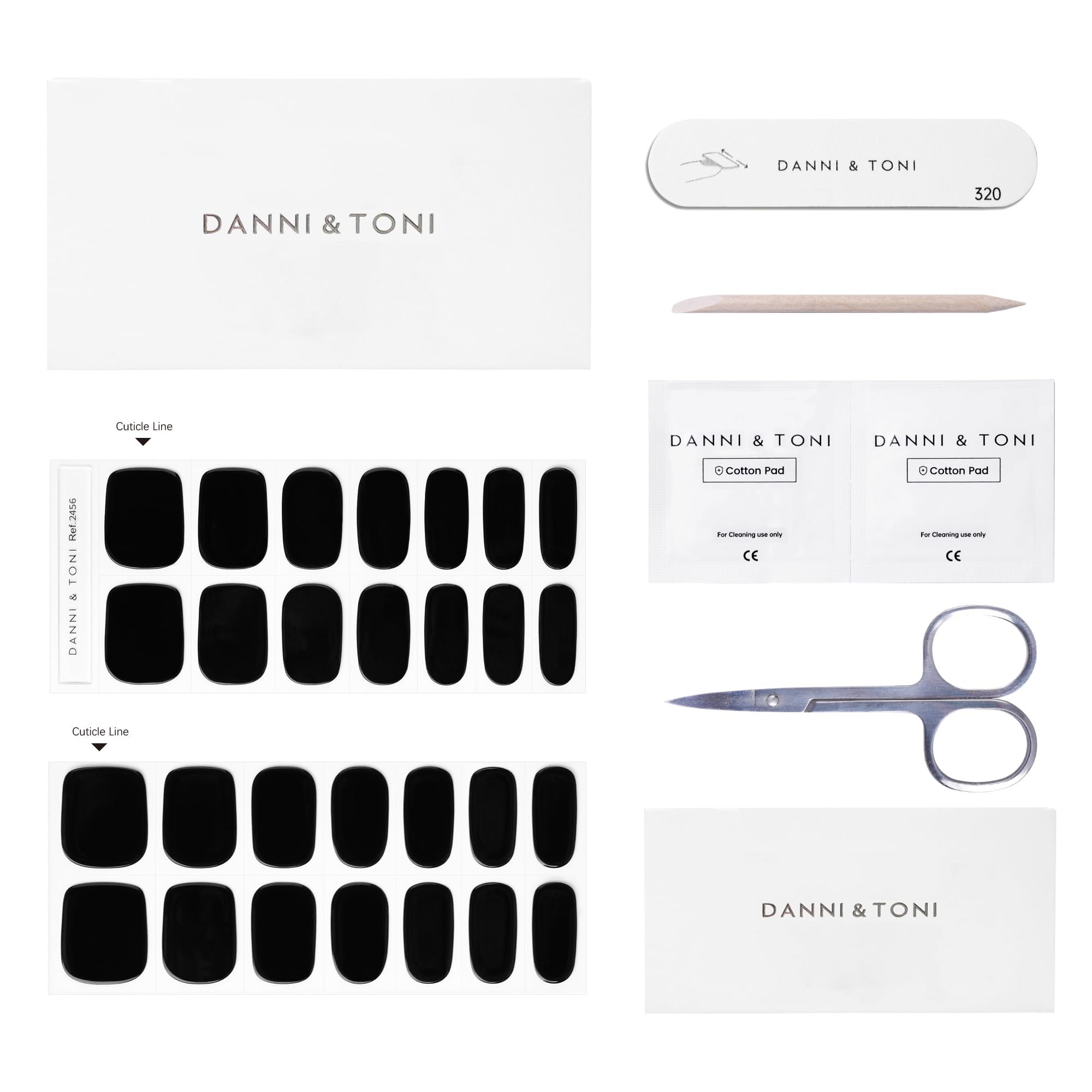 DANNI & TONI Semi Cured Gel Nail Strips - Black Obsidian Glossy Nail Polish Stickers (28 Count) | DIY Salon-Quality Manicure at Home | Perfect for Parties, Weddings & Everyday Wear
