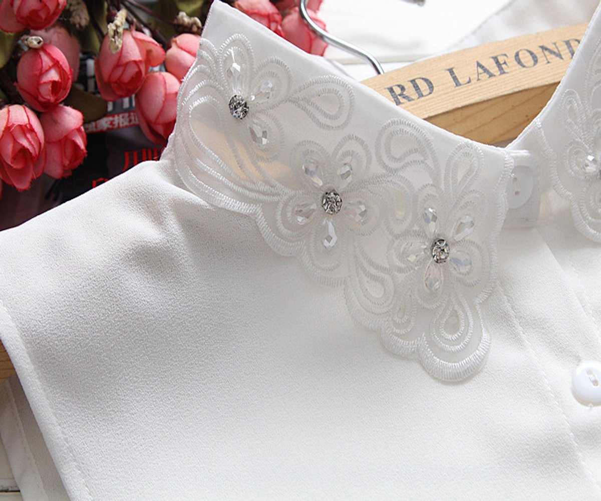 YAKEF Women's Detachable Lace Chiffon Fake Collar - Elegant Faux Dickey Collar for Blouses & Dresses - Perfect for Office Wear, Parties & Special Occasions