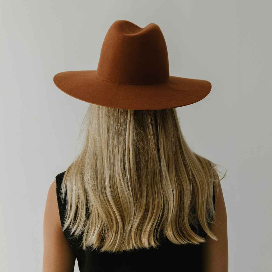 Emma Wide Brim Fedora Hat - Terracotta Color with Distressed Look | Perfect for Beach Outings, Summer Fashion, and Outdoor Events
