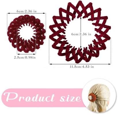 4-Piece Expandable Vintage Hair Clips Set - Geometric Retractable Ponytail Holders, Bird Nest Hair Loops for Women (Black, Caramel, Burgundy, Green) | Perfect for Curly Hair, Updos, Braids & Everyday Hairstyles