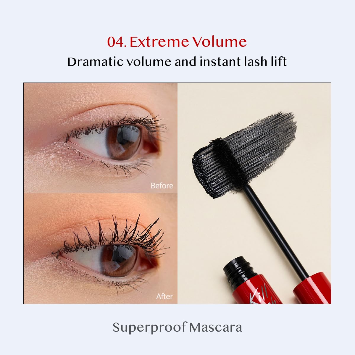 CLIO Kill Lash Superproof Mascara - Extreme Volume Black (04) - Waterproof, Smudge-Proof, Long-Lasting for Dramatic Lashes - Perfect for Daily Wear, Special Occasions & Night Out Makeup