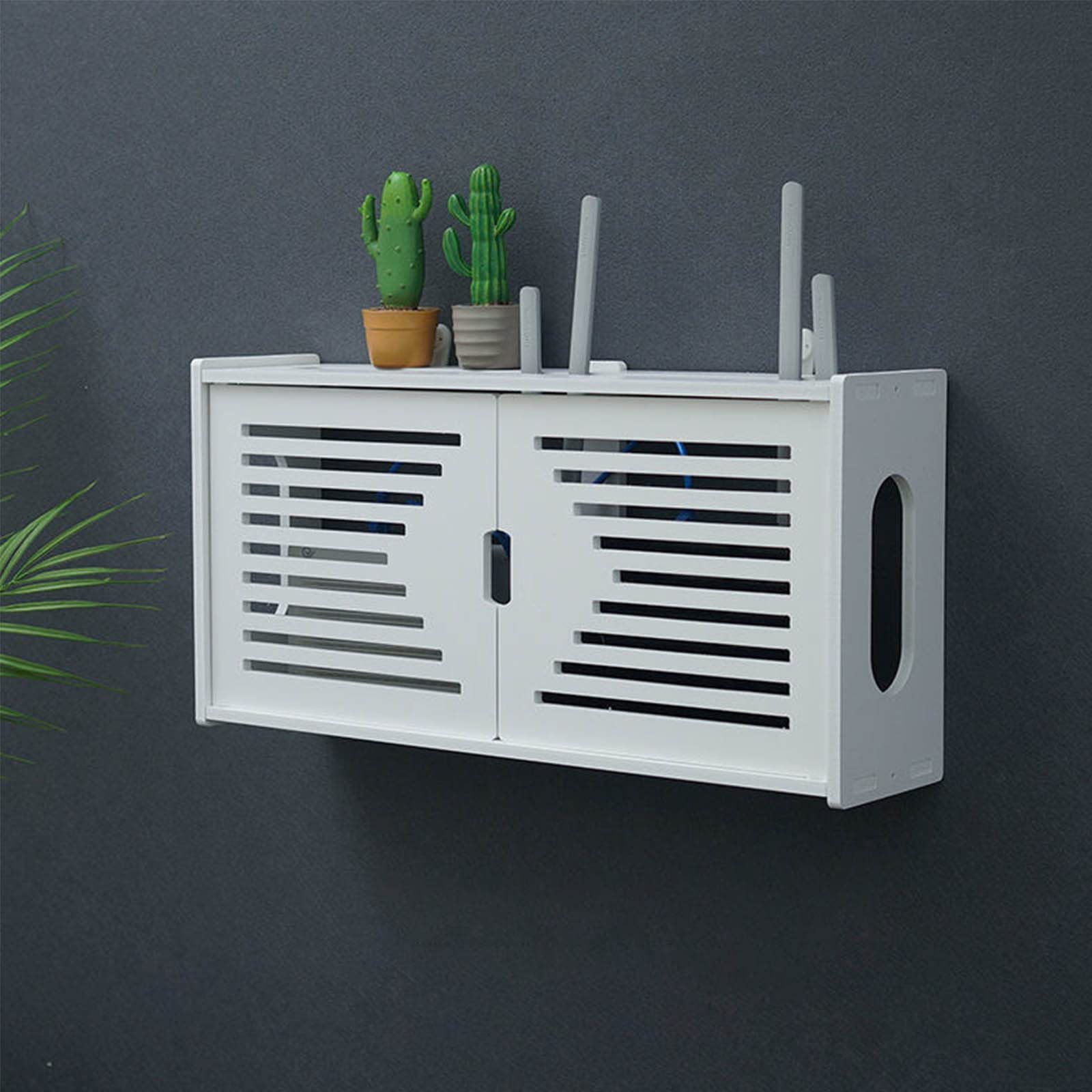 Wireless Router Wall Mount Shelf - Wooden Storage Box with Cable Management Holes for WiFi Modem, Internet Hub - Perfect for Home Office, Living Room, or Bedroom Network Setup