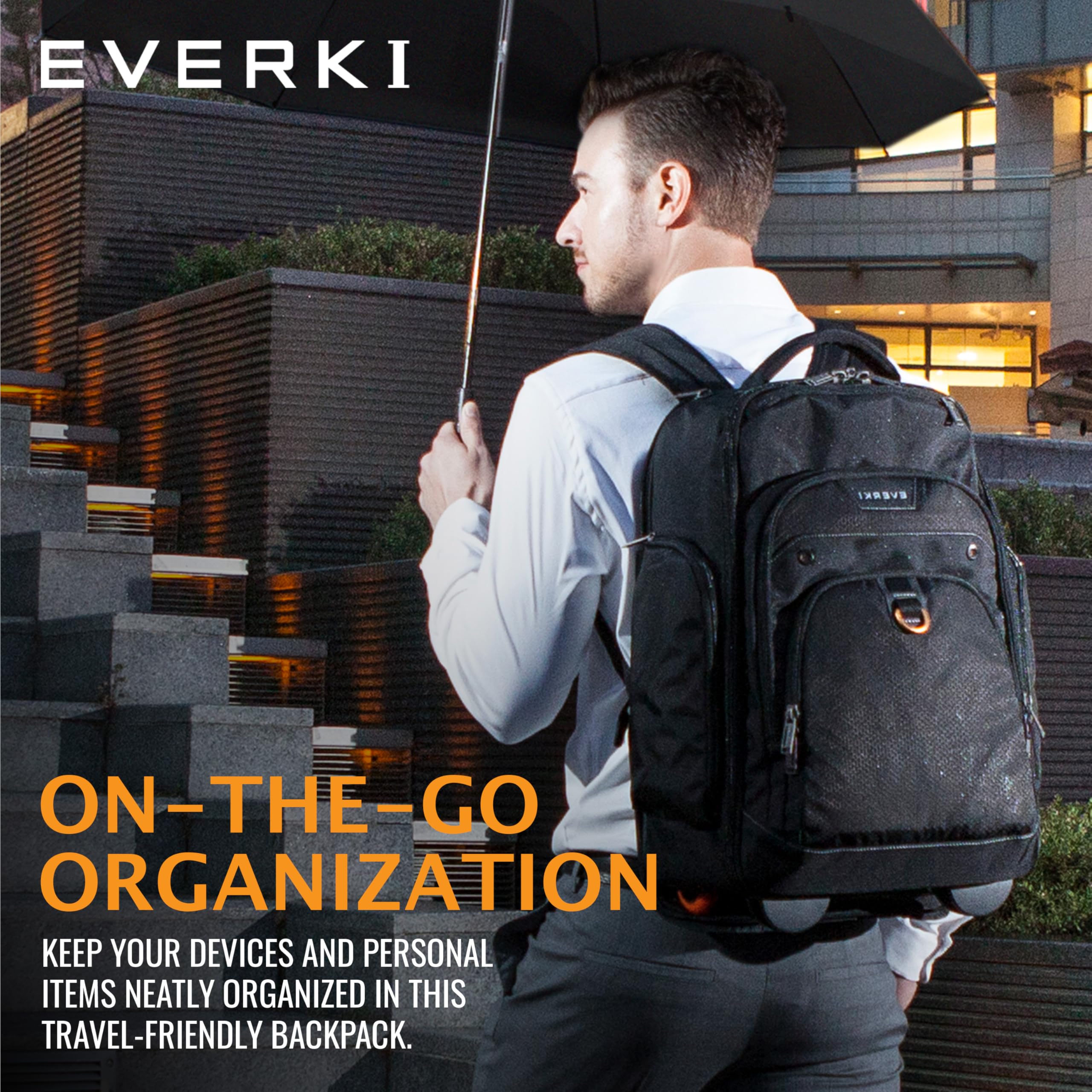 EVERKI Atlas Wheeled Laptop Backpack 13-17.3 Inch Trolley Bag with Adjustable Compartment - 30L Travel Cabin Rucksack for Men and Women, Fits Under Airplane Seat, Perfect for Business Travel, Commuting & Daily Use - Black