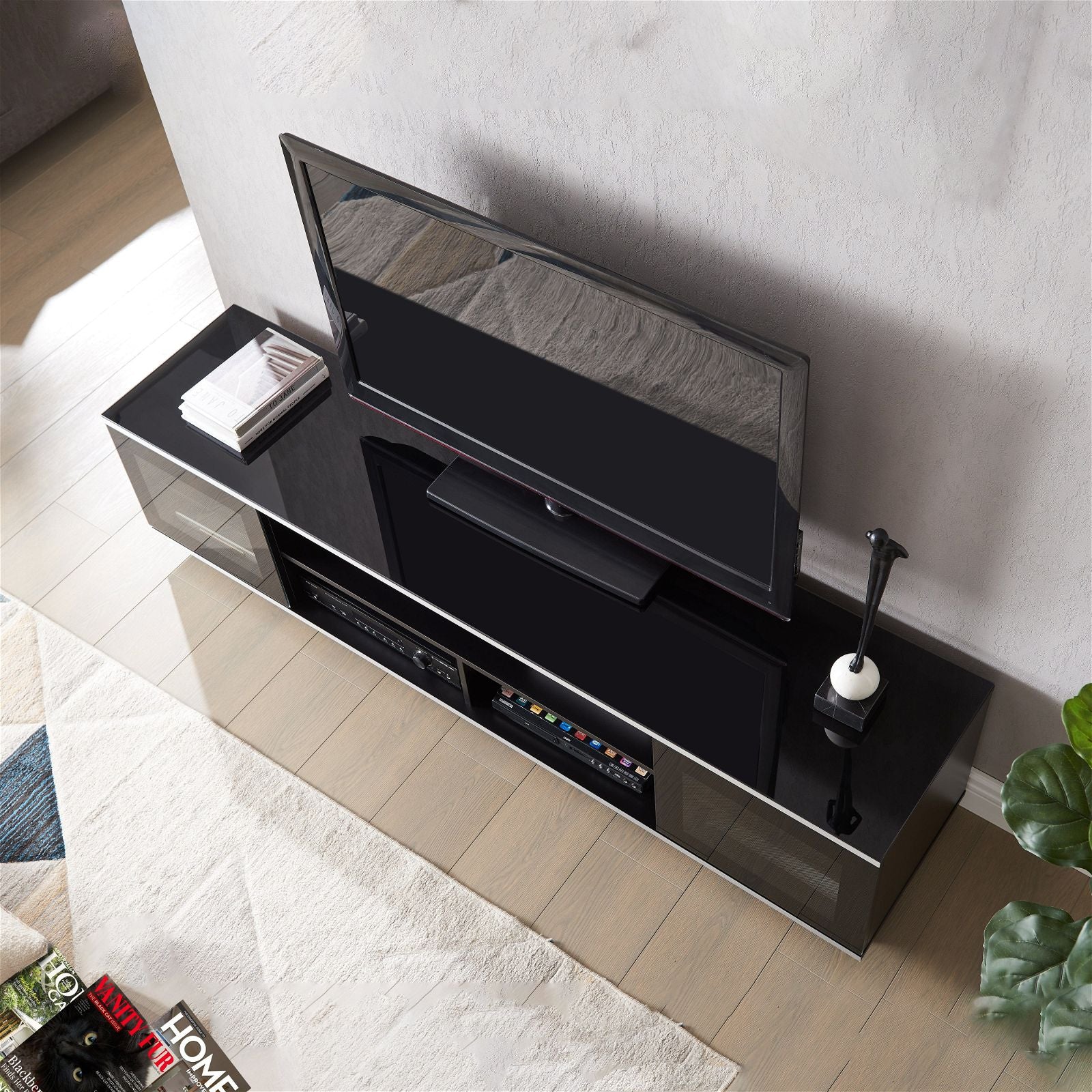 TAURIS™ DIABLO 1800 Black TV Stand Entertainment Center - Modern Media Console for Living Room, Home Theater & Gaming Setup