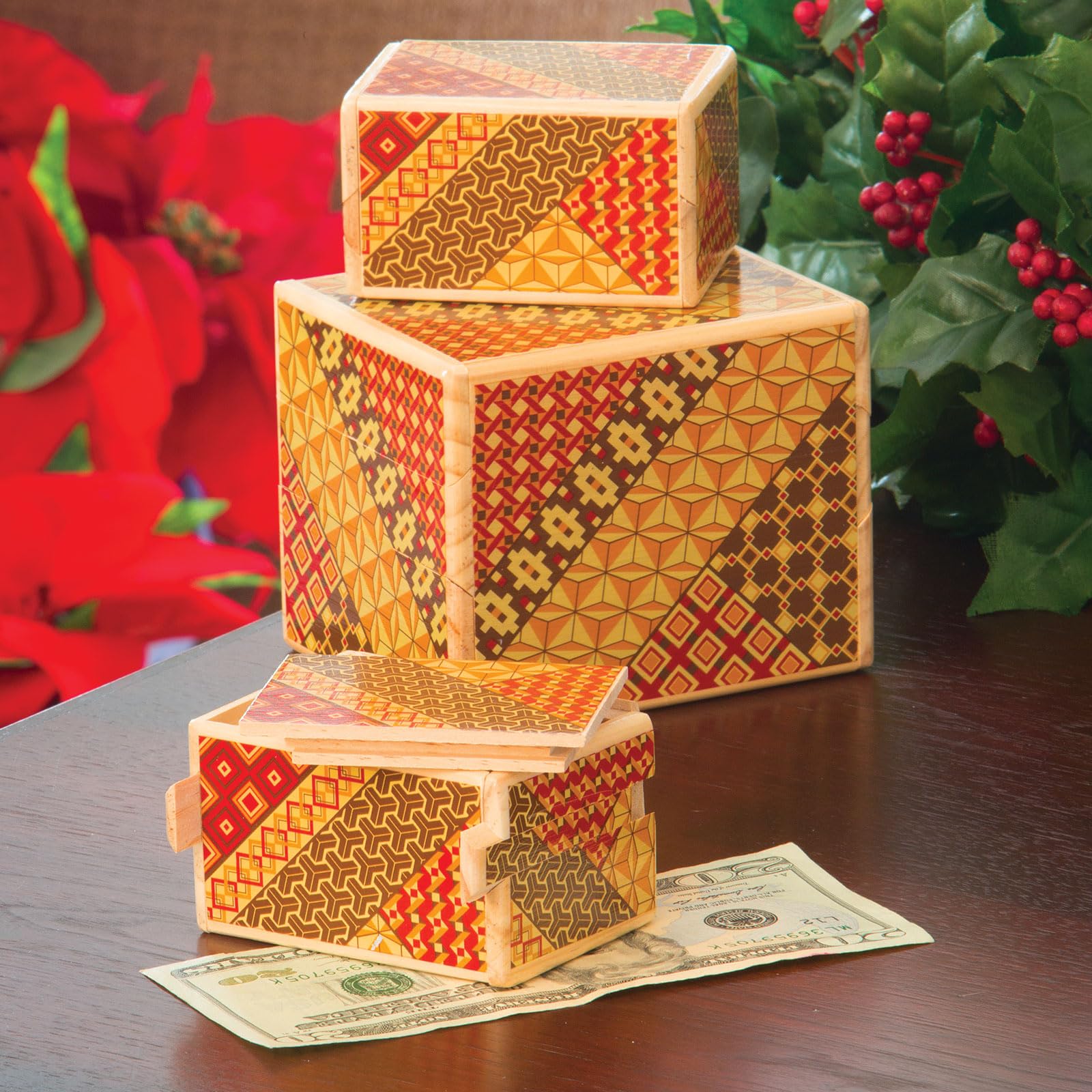 Bits and Pieces - Intricate Wooden Mosaic Puzzle Box with Secret Compartment | 7-Step Brain Teaser Challenge | Money Hiding Gift Box for Adults | Perfect for Escape Rooms, Office Decor & Puzzle Collectors