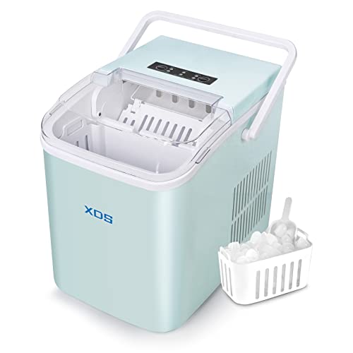 XDS Portable Countertop Ice Maker Machine - Self-Cleaning with Ice Scoop & Basket - Makes 27 lbs of Ice in 24 Hours - 9 Cubes in 6-8 Minutes - Compact & Energy Efficient - Perfect for Home, Office, RV, and Outdoor Parties (Green)