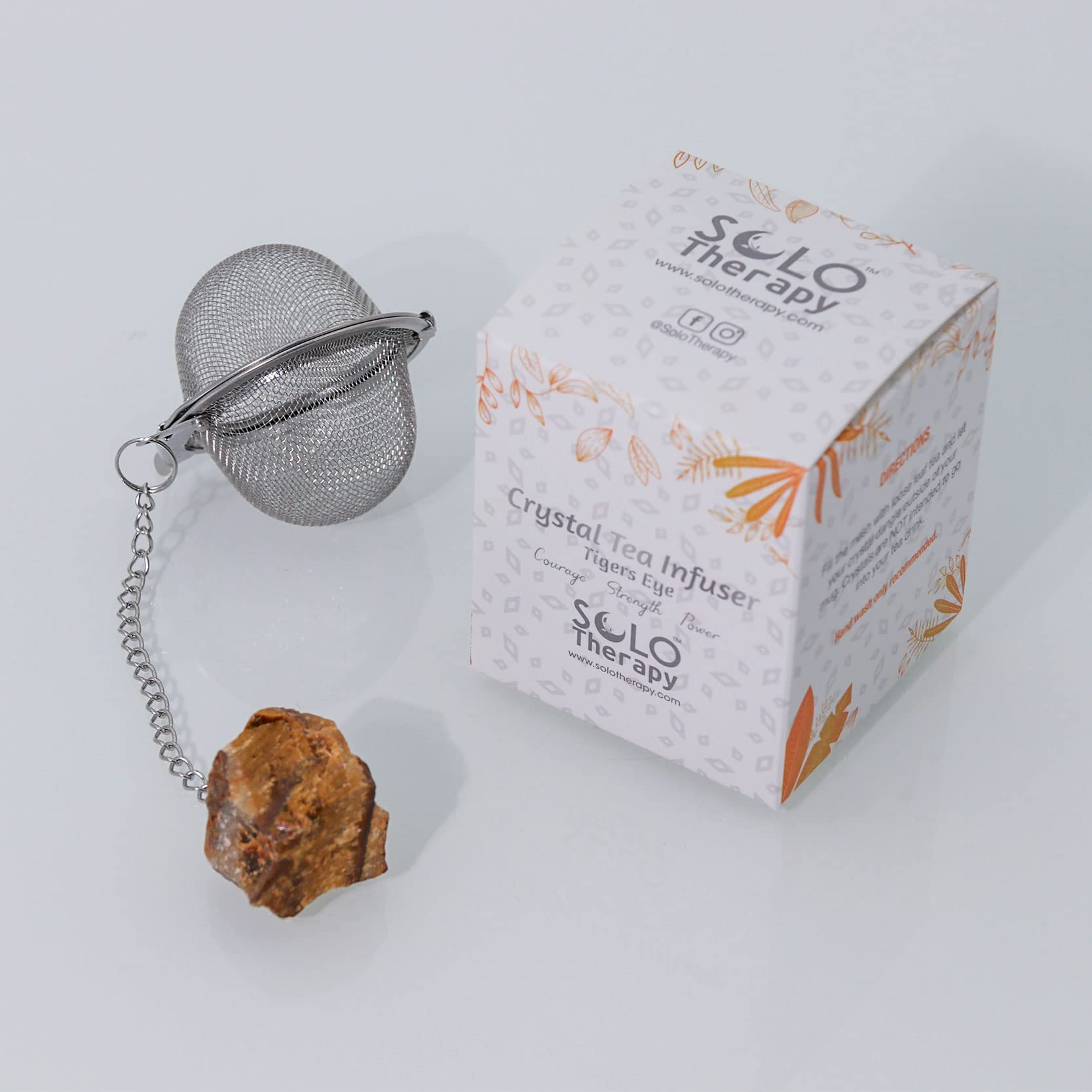Premium Tigers Eye Crystal Tea Infuser - Stainless Steel Mesh Tea Strainer Ball with Extended Chain Hook for Loose Leaf Tea | Perfect for Home, Office & Gift Giving | Relaxing Tea Brewing Experience