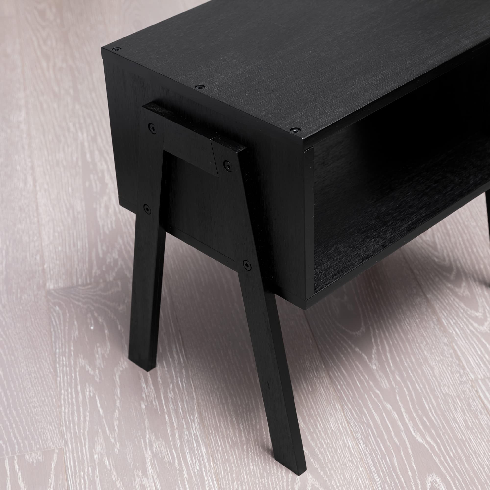 Forevich Stackable Bamboo End Tables - Set of 2 Black Nightstands for Bedroom, Living Room | Space-Saving Side Tables for Small Apartments, Dorm Rooms & Home Office