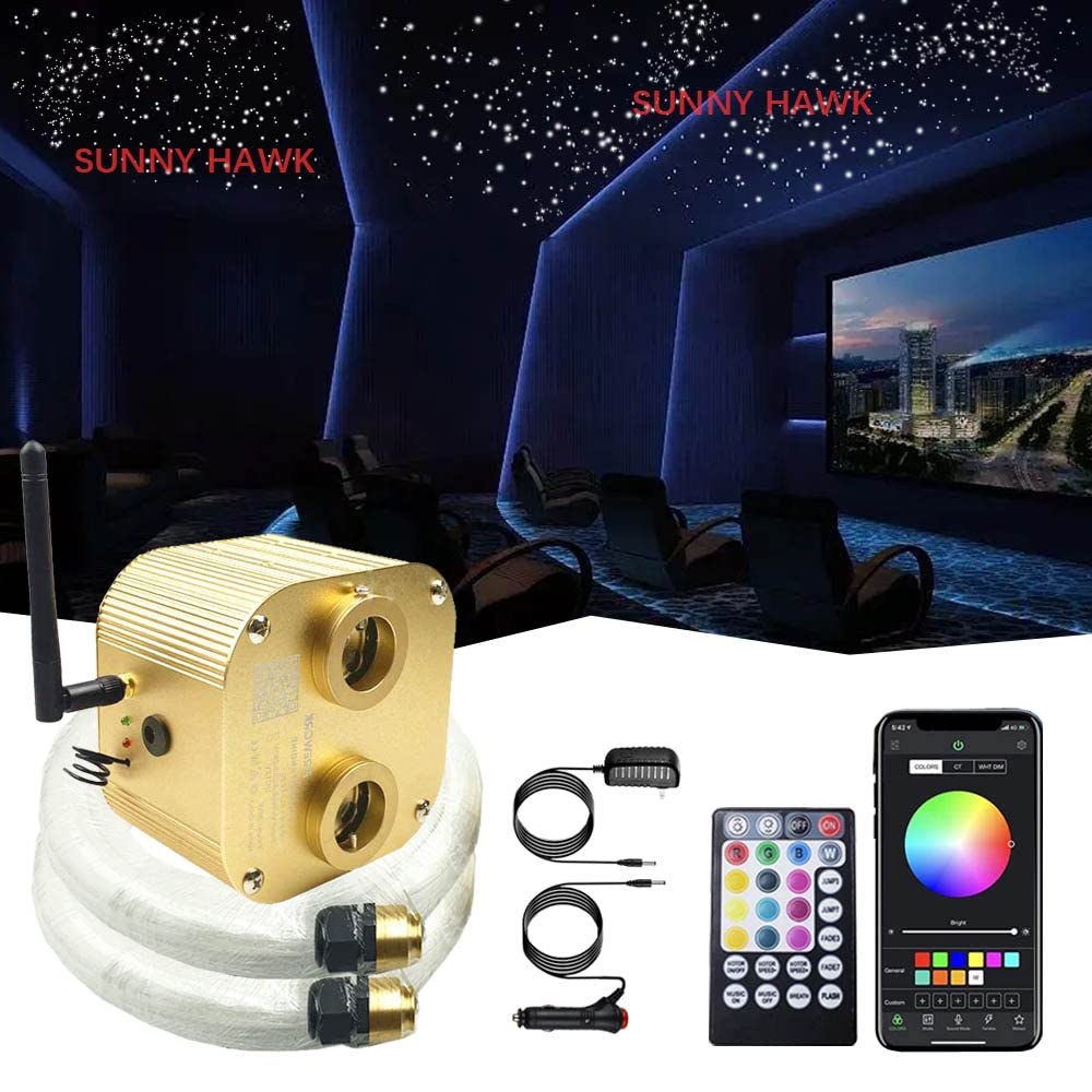 20W Dual Port Bluetooth RGBW LED Fiber Optic Star Ceiling Light Kit with Twinkle Effect - APP & Music Sync Control, 900pcs 0.03in 13.1ft Optical Fibers for Car Headliner, Bedroom, Home Theater & Party Decor