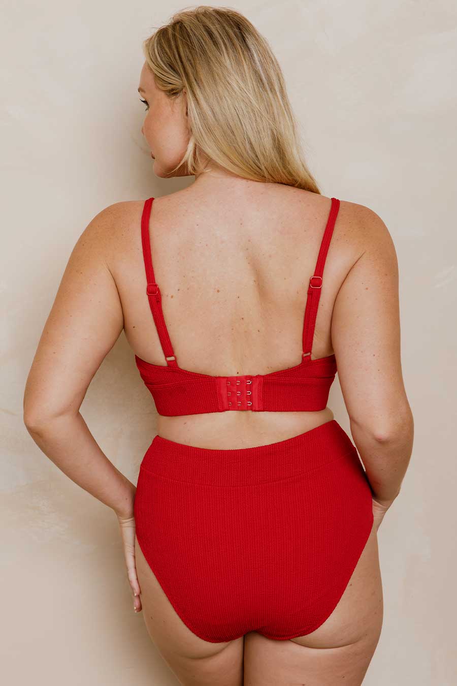 Byron High Waisted Bikini Bottom - Red Textured Swimwear for Women | Beach, Pool & Summer Vacation Essentials
