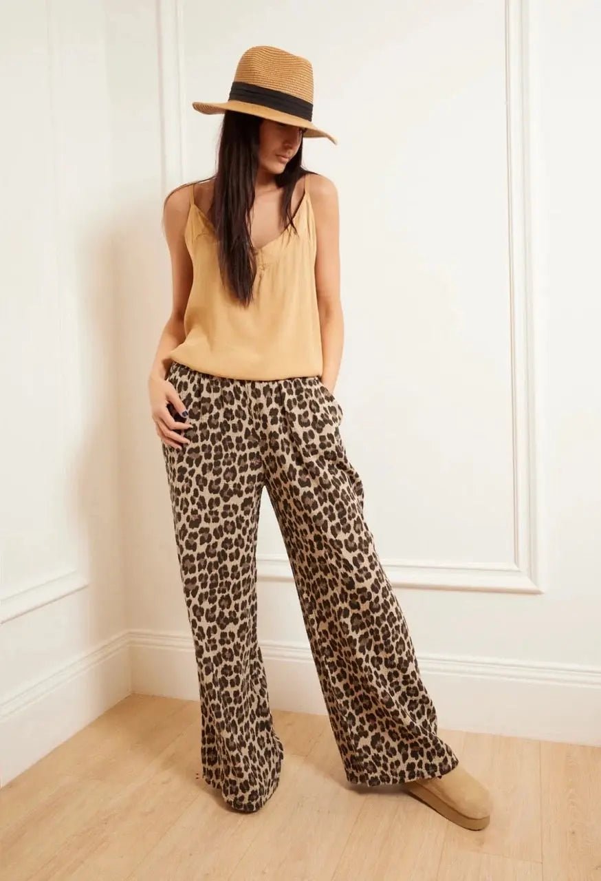 Jerem Women's Cotton Leopard Print Pants - Stylish High Waisted Casual Trousers for Women, Perfect for Daily Wear, Office, and Night Out