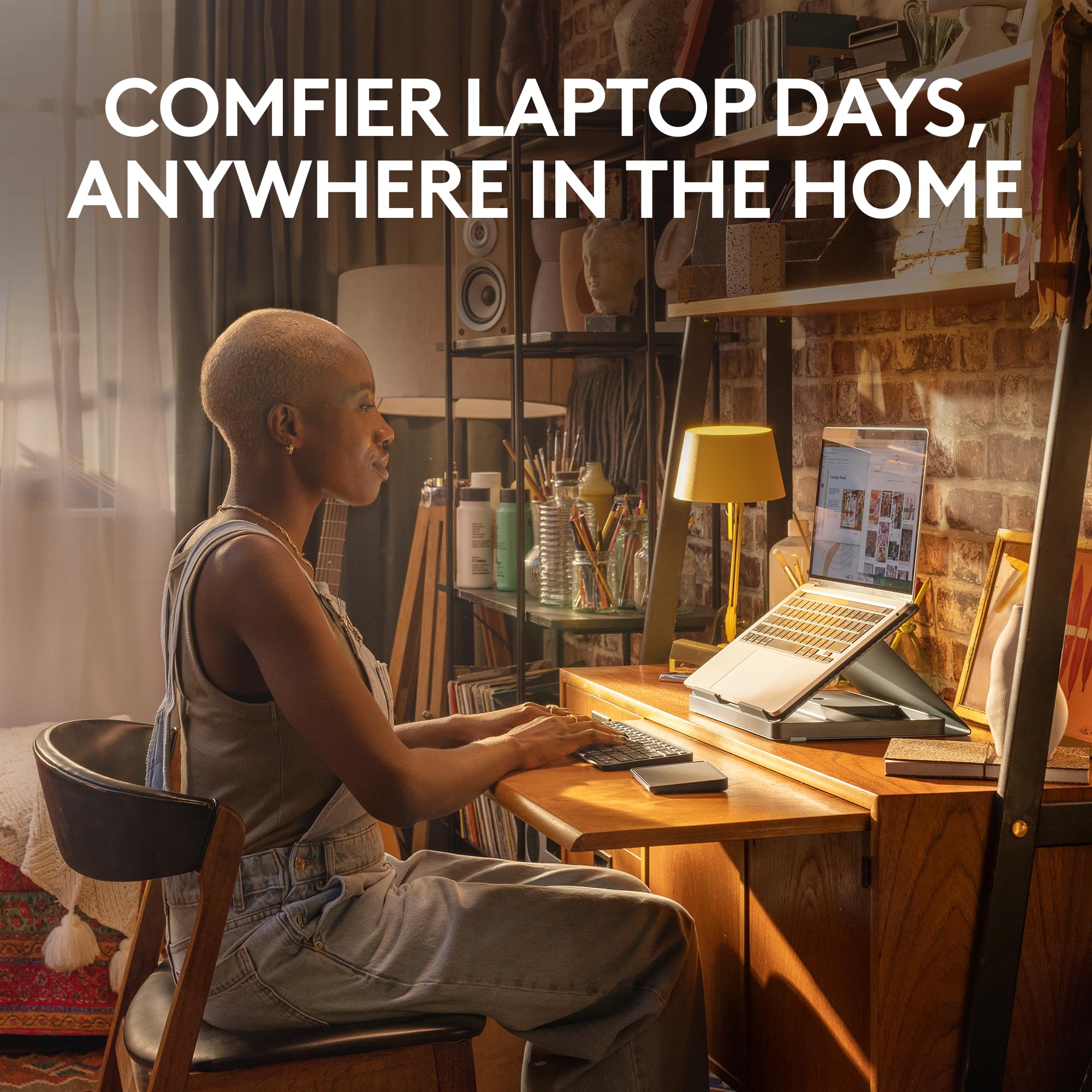 Logitech Casa Pop Up Desk Kit with Laptop Stand, Wireless Keyboard & Touchpad - Bluetooth, USB C Charging for 10” to 17” Laptops/MacBooks (Windows, macOS, ChromeOS) - Classic Chic Green/Black | Perfect for Home Office, Remote Work & Small Workspaces
