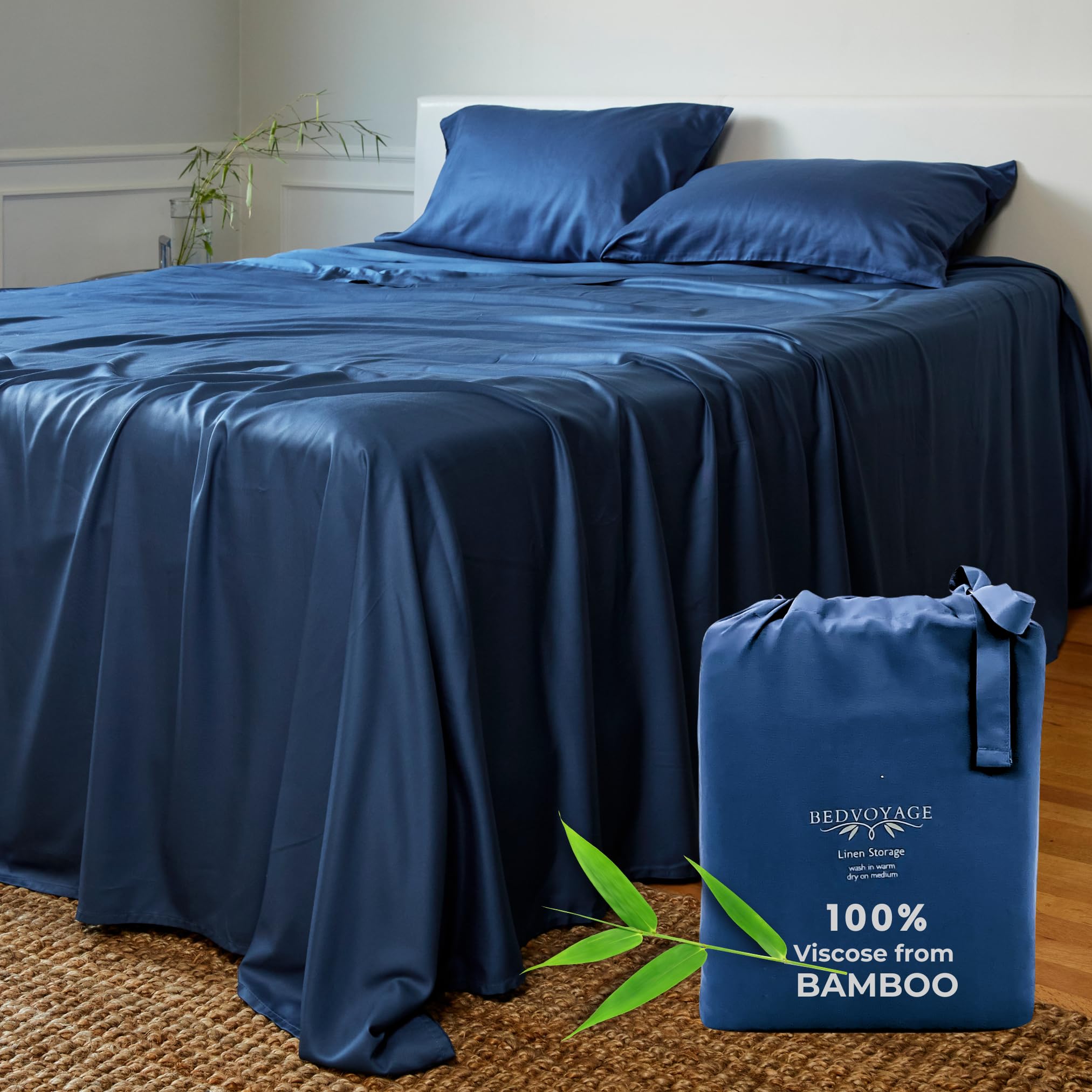 BedVoyage King Size Cooling Sheet Set - 100% Bamboo Viscose, 4-Piece Luxury Bedding with 18