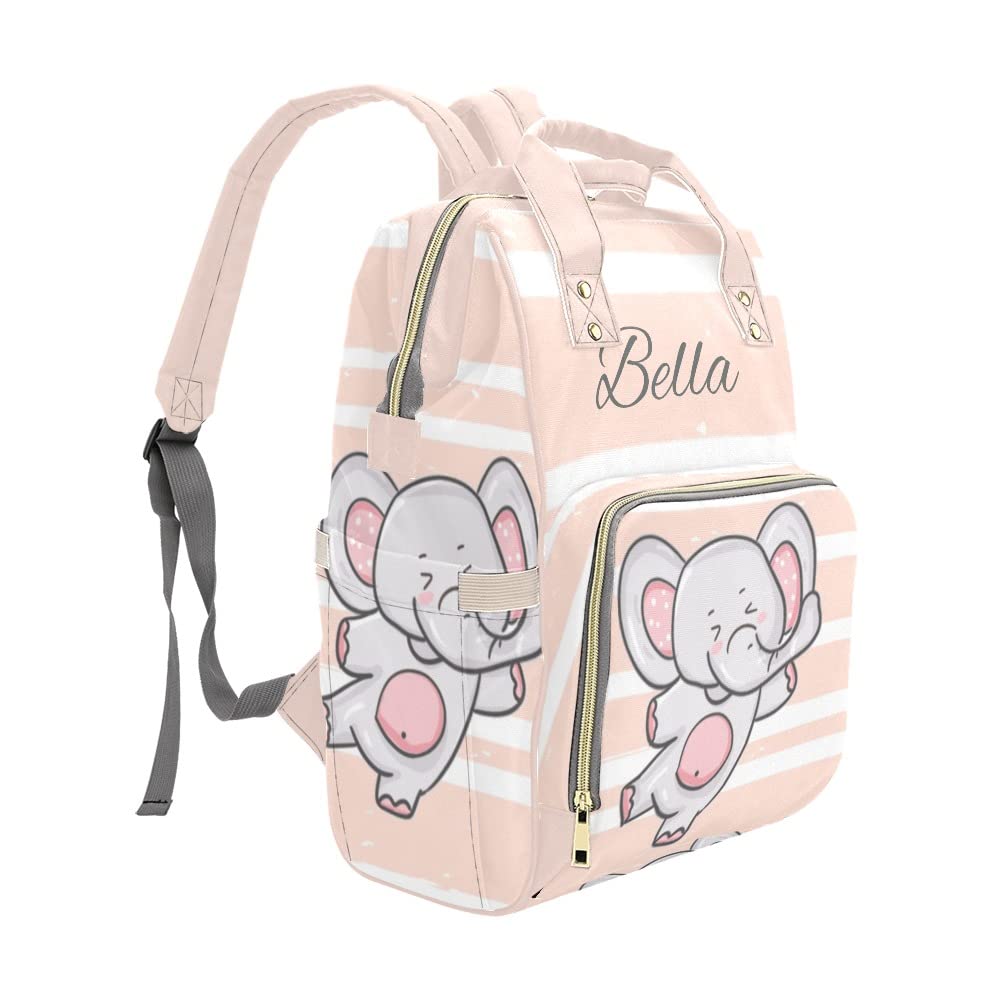 Custom Personalized Name Diaper Bag - Pink Stripes Elephant Design, Waterproof Nursing Tote & Mummy Backpack for Travel, Outdoor, and Everyday Use - Perfect Baby Shower Gift for New Moms
