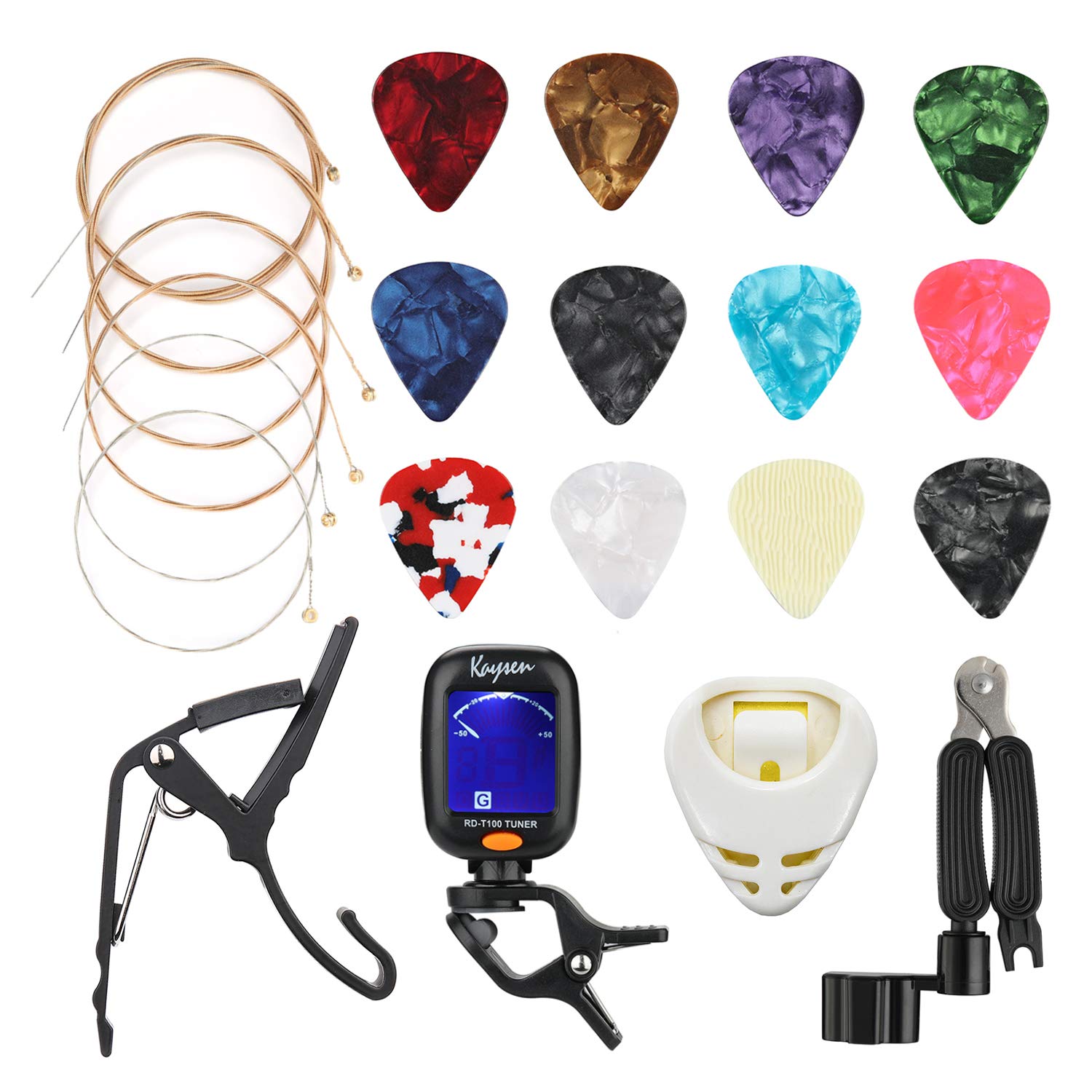 Avenda 25-in-1 Complete Guitar Accessories Kit for Beginners - Includes Acoustic Guitar Strings, Picks, String Winder & Cutter, Tuner, Capo, Pick Holder - Perfect for Practice, Performances & Guitar Maintenance