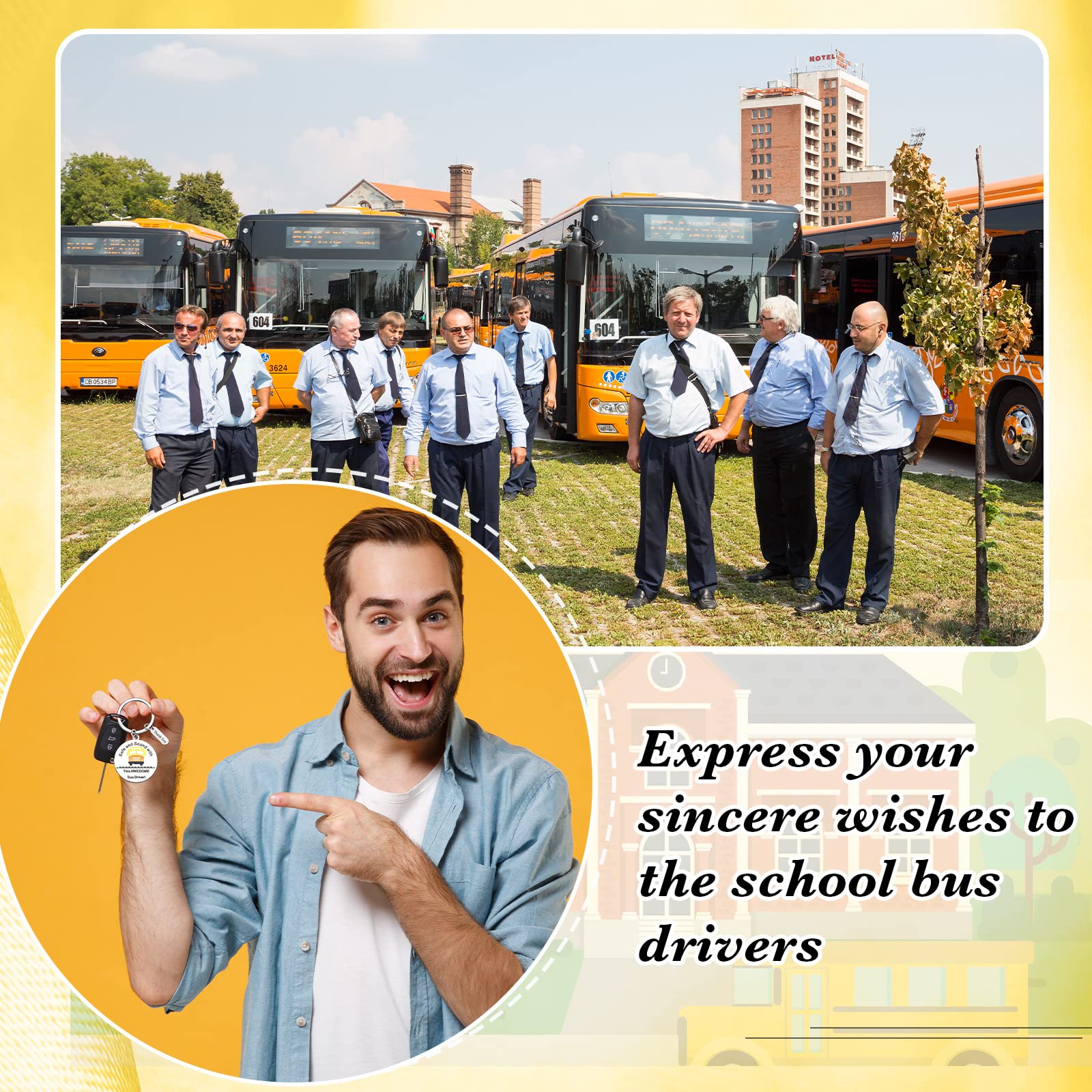 24 Pcs School Bus Driver Appreciation Gifts - Bulk Stainless Steel Thank You Keychains for Men & Women - Perfect for New Drivers, Retirement, Birthdays & Farewells | Ideal for Teacher Appreciation Week, End of Year Gifts & Employee Recognition