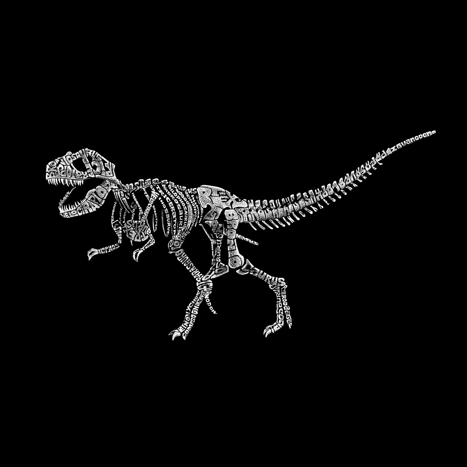 Dinosaur T-Rex Skeleton Drawstring Backpack - LA POP ART Word Design - Black School Bag for Kids & Teens | Perfect for School, Travel & Outdoor Adventures