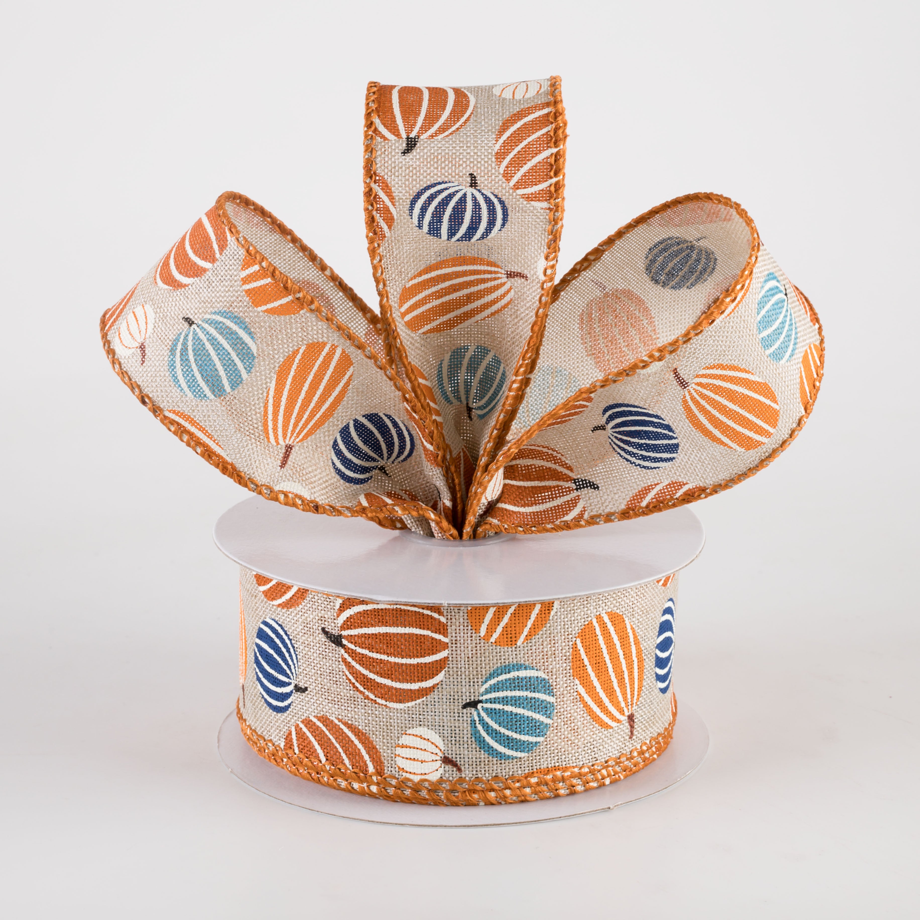 1.5 Inch Canvas Pumpkin Stripes Ribbon - Blue and Orange Fall Decor Ribbon (10 Yards) for Gift Wrapping, DIY Crafts, Autumn Home Decor, and Seasonal Party Decorations