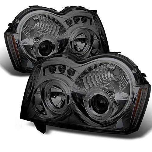 AKKON Smoked Dual Halo Ring Projector LED Headlights for Jeep Grand Cherokee - Replacement Headlamp Set (Left & Right) - Upgrade Night Visibility for Off-Road Driving & Urban Commuting