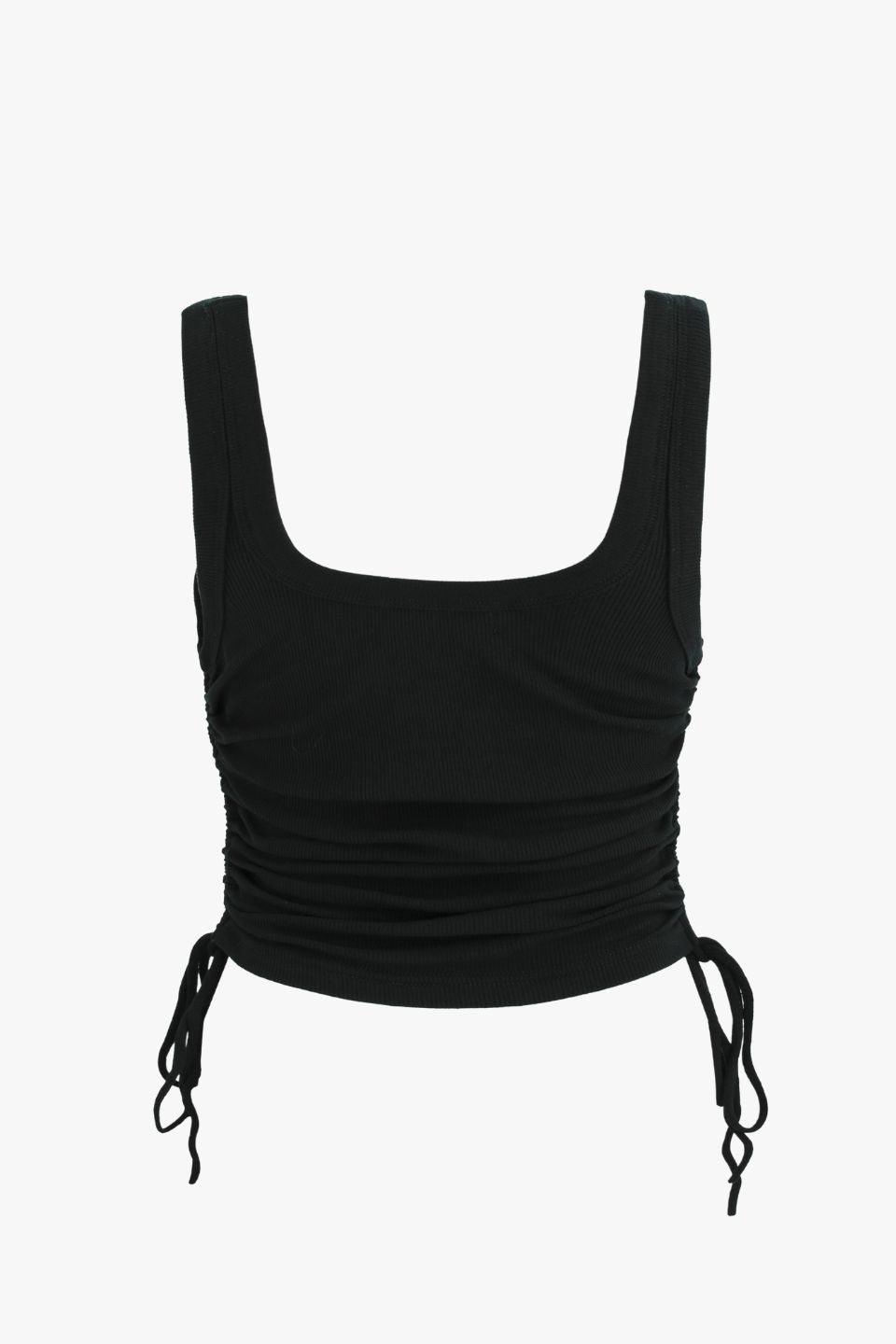 Gimme Black Rib Drawstring Tank Top - Women's Stretchy Sleeveless Shirt for Casual Wear, Summer Outfits & Layering