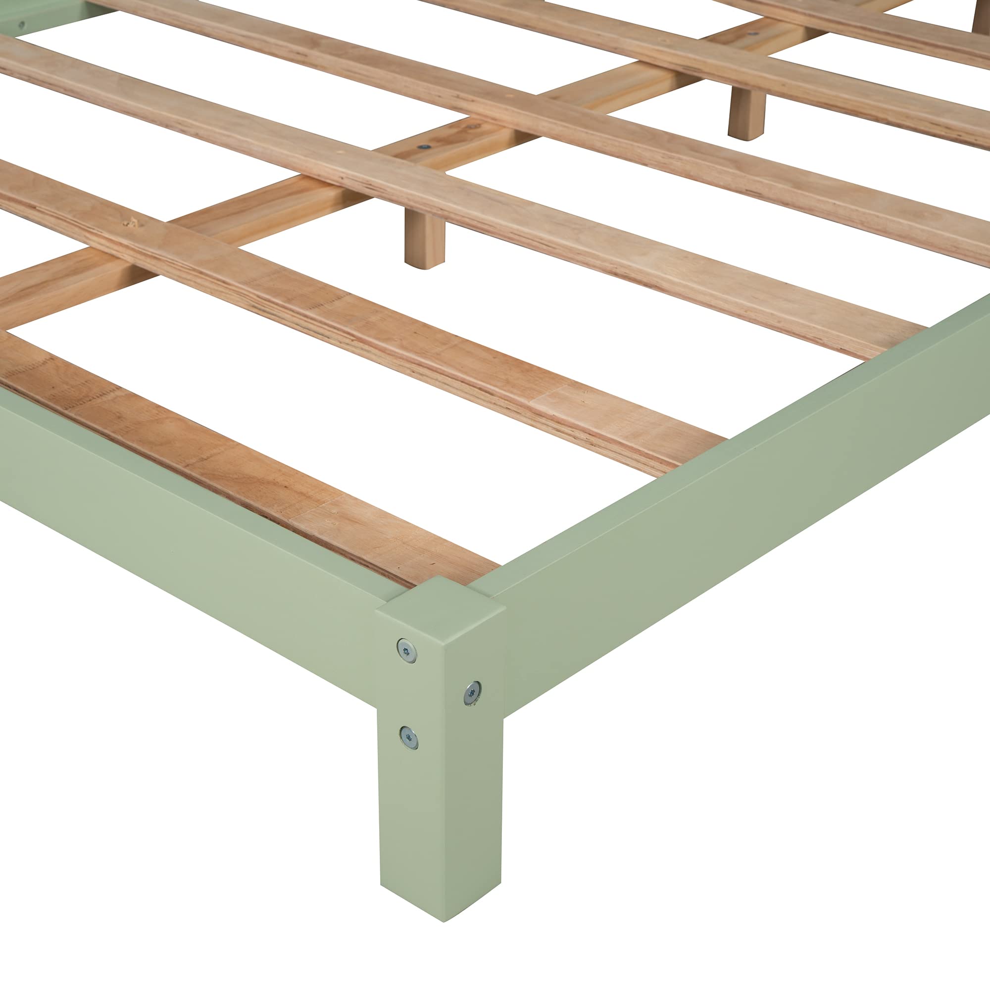 Wooden Platform Bed with House-Shaped Headboard - Full Size Kids Bed with Chimney Design & Wood Slats Support, No Box Spring Needed - Perfect for Children's Bedroom, Teen Room & Playroom Decor (Green, Full Size)