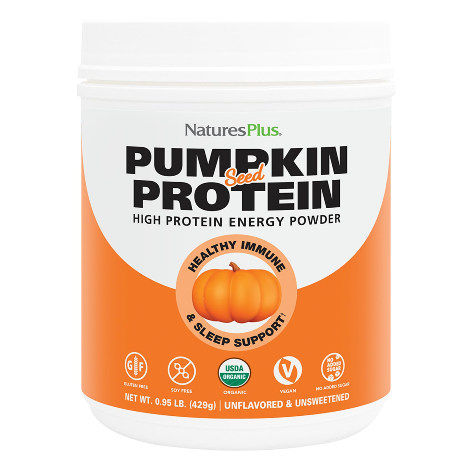 NaturesPlus Organic Pumpkin Seed Protein Powder - .95 lbs Vegan Plant-Based Protein Supplement for Energy, Prostate Health & Menstrual Support - Gluten-Free, Vegetarian - 15 Servings - Perfect for Smoothies, Baking & Post-Workout Recovery