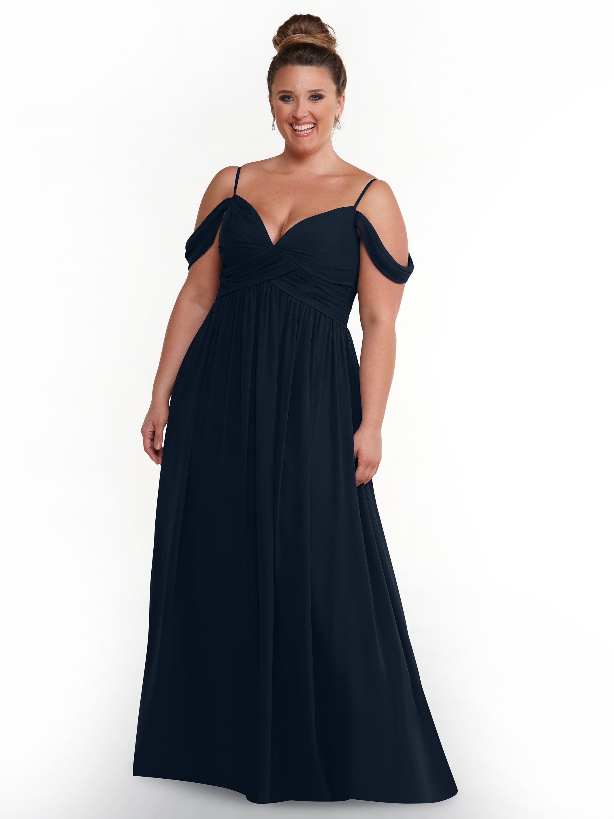 Elegant 80142 Off-The-Shoulder Chiffon Bridesmaid Dress with Spaghetti Straps - Perfect for Weddings, Formal Events & Evening Parties