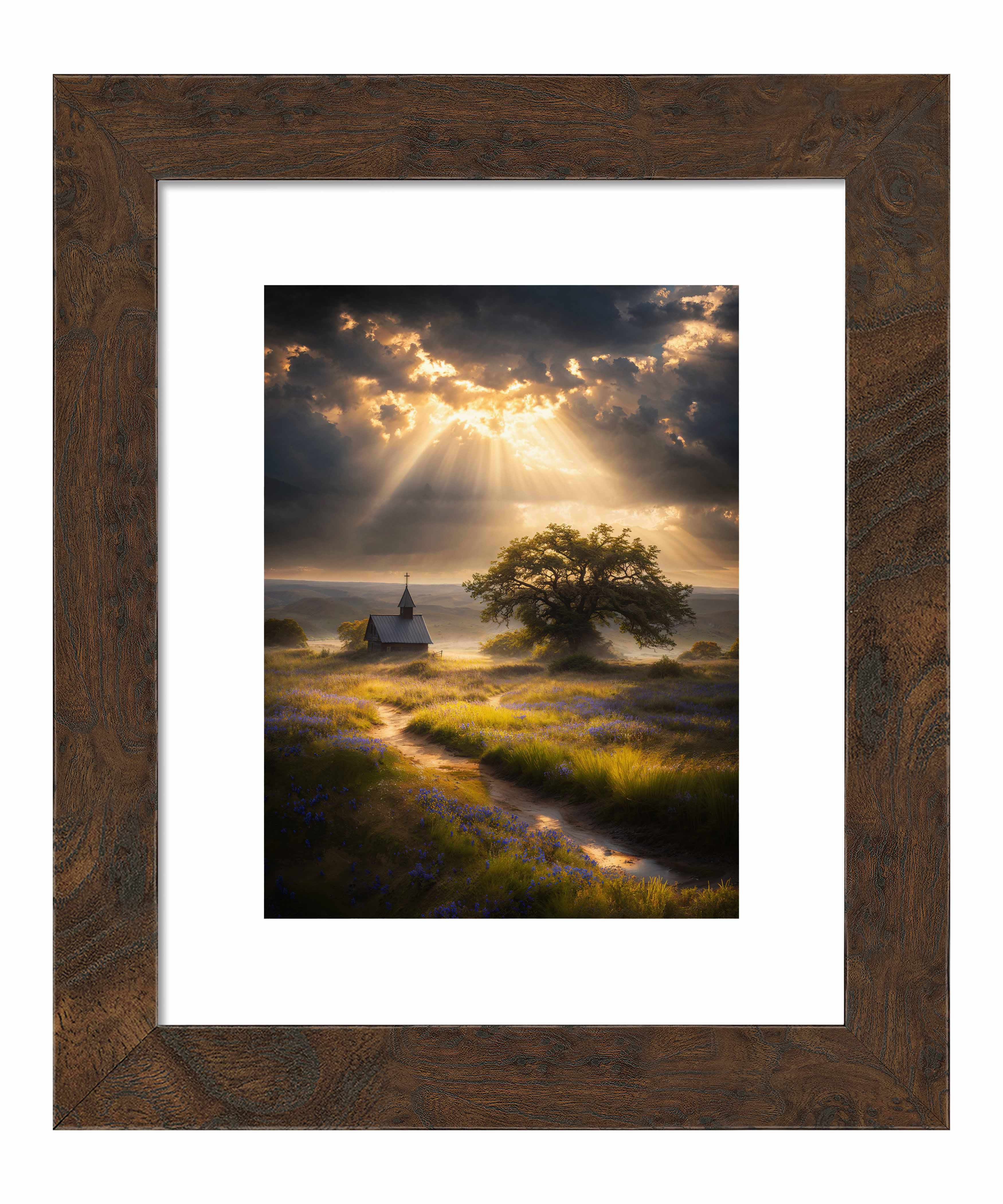 Celestial Rays Over Lone Star Landscape Art Print - Stunning Wall Decor for Living Room, Bedroom & Office