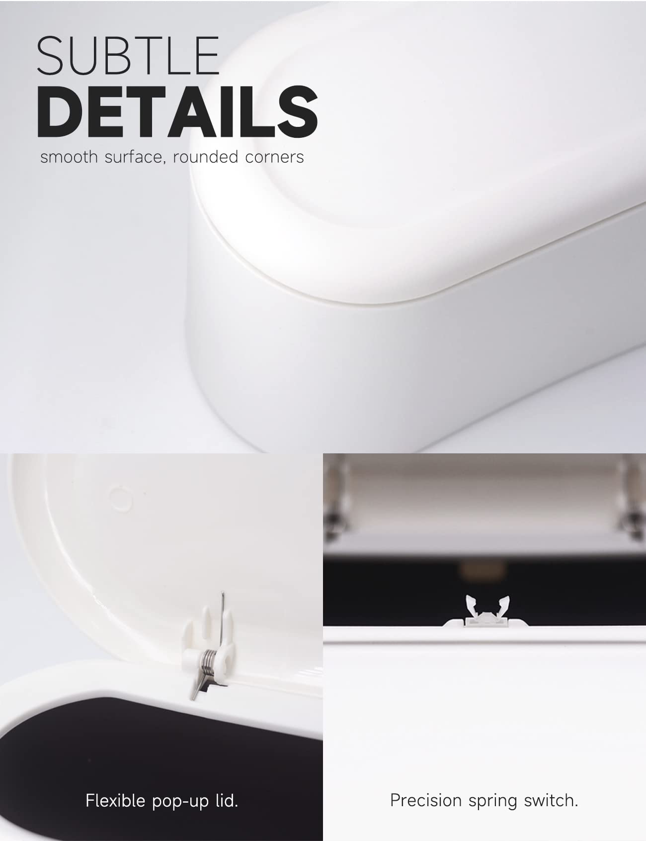 Mini Trash Can with Lid - Small Removable Garbage Bin, Compact Plastic Waste Basket for Bathroom, Office, Kitchen & Desk - Perfect for Countertop, Lint Disposal & Small Spaces (White) - Ideal for Home, Office, Dorm & Travel Use