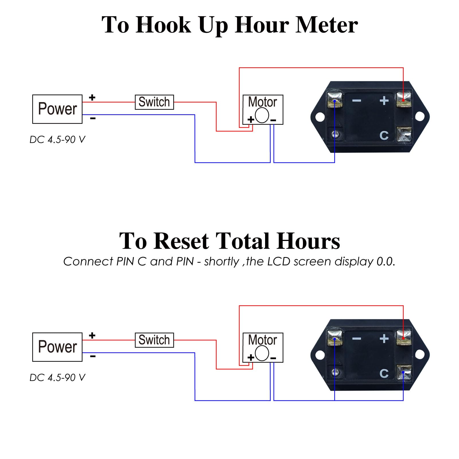 Jayron LCD Digital Hour Meter DC 4.5-90V Resettable TOT No Battery - Universal Engine Usage Timer for Lawn Mower, Generator, ATV, UTV, Chainsaw, Snowmobile & Power Equipment | Track Engine Hours for Maintenance & Warranty