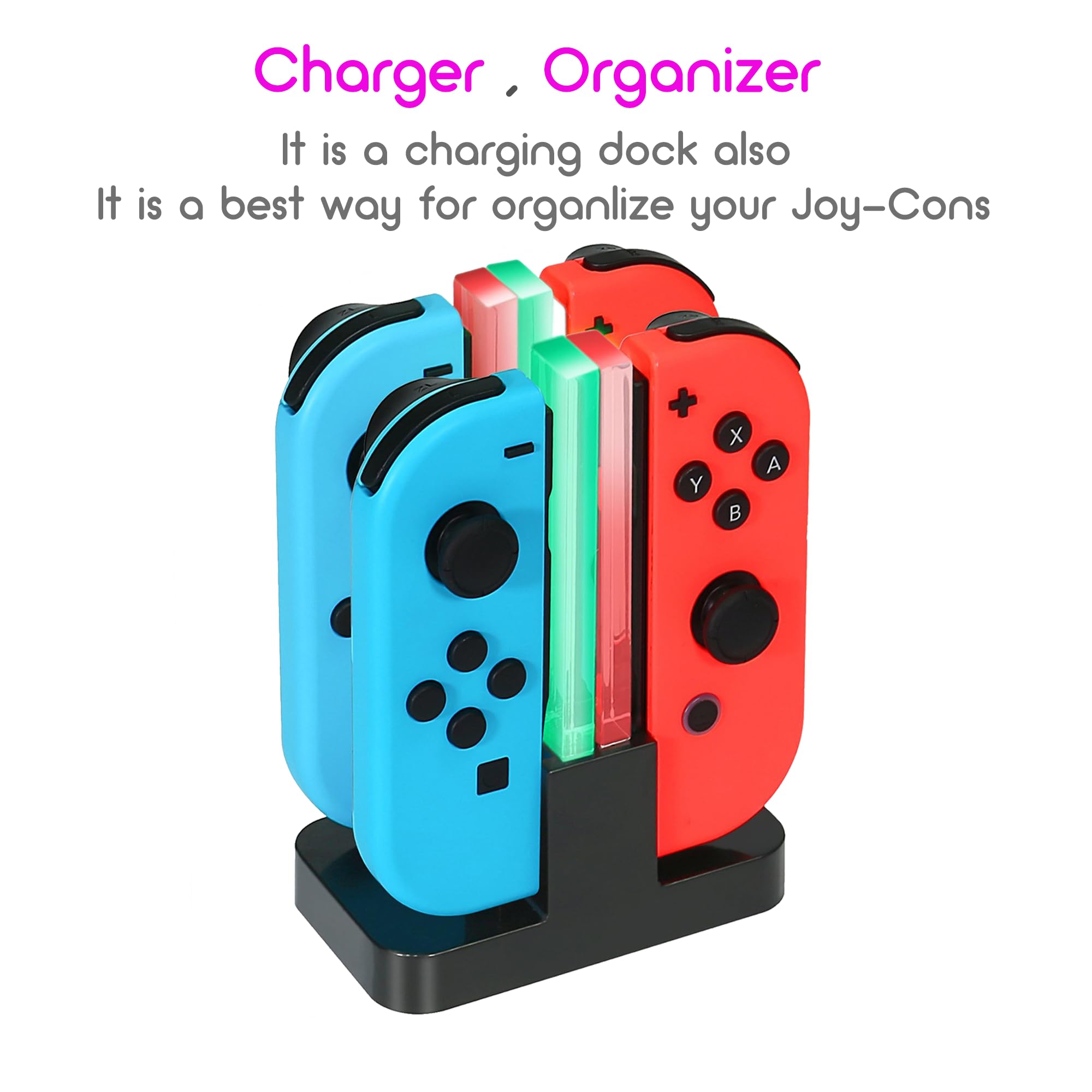 Nintendo Switch Joy-Con Controller Charging Dock - 4 in 1 Fast Charging Station with USB-C Cable for Joycon Controllers | Perfect for Gaming Setups, Travel & Multiplayer Sessions (Black)