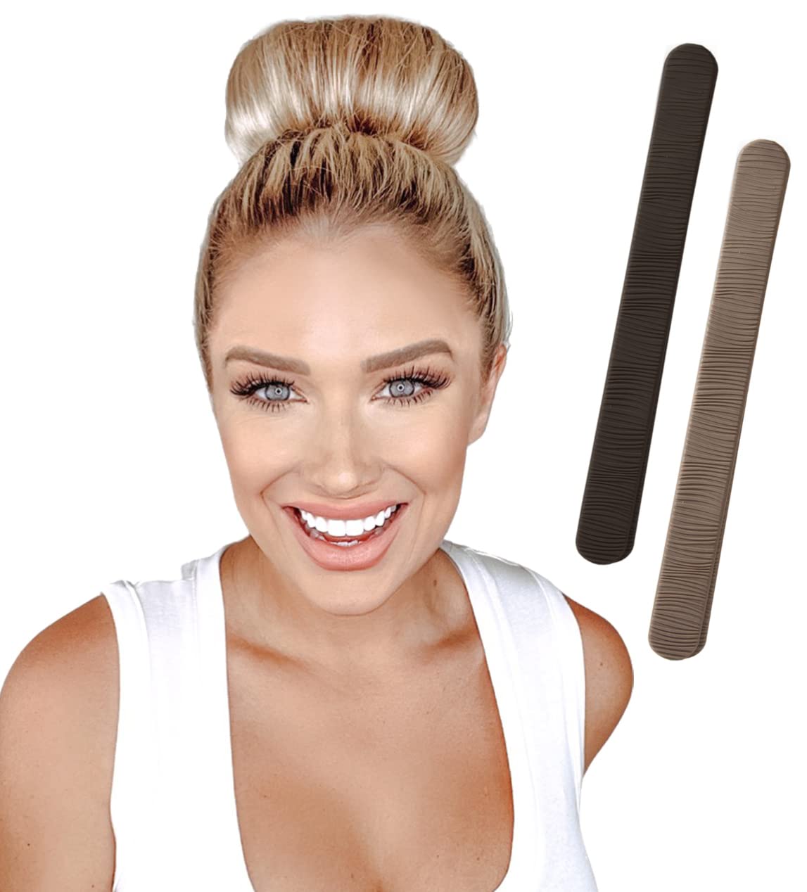 Original Patented No Damage Donut Hair Bun Maker - 2 Pack PONY-O Ponytail Holder BUN BARZ for Easy Hair Styling | Ballet Buns, Updos & Everyday Hairstyles | Black & Light Brown Hair Accessories (Perfect for Dancers, Gym & Work)