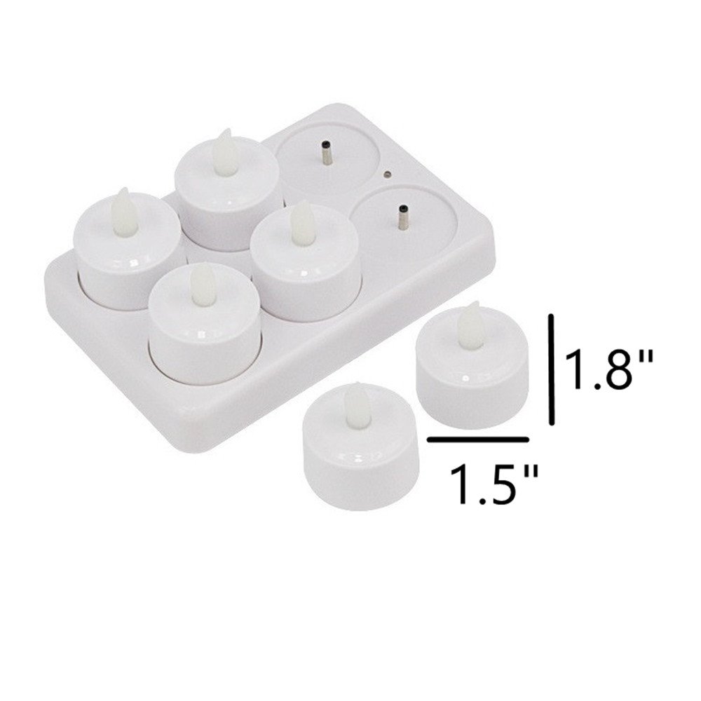 Rechargeable Flameless LED Tea Light Candles - 6 Pack White Electric Votive Lights with Frosted Holders & USB Charging Base | Battery-Free, Safe for Home Decor, Weddings, Parties & Romantic Ambiance