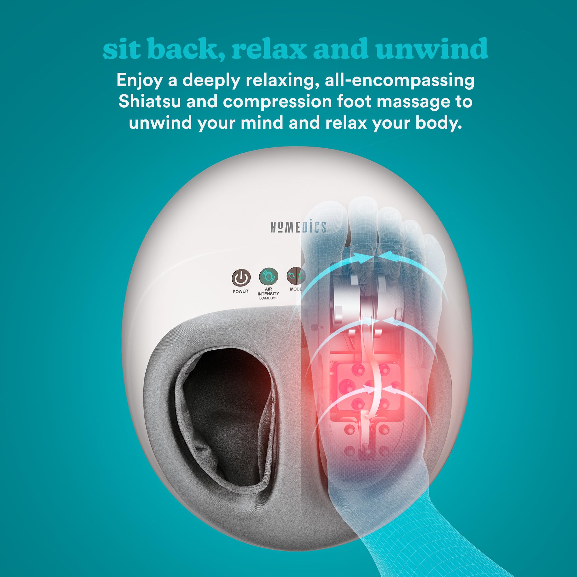 HoMedics Shiatsu Air Pro Foot Massager with Heat & Air Compression - Electric Foot Massage Machine for Stress Relief - Perfect Gift for Women & Seniors - Use at Home, Office, or Travel for Relaxation