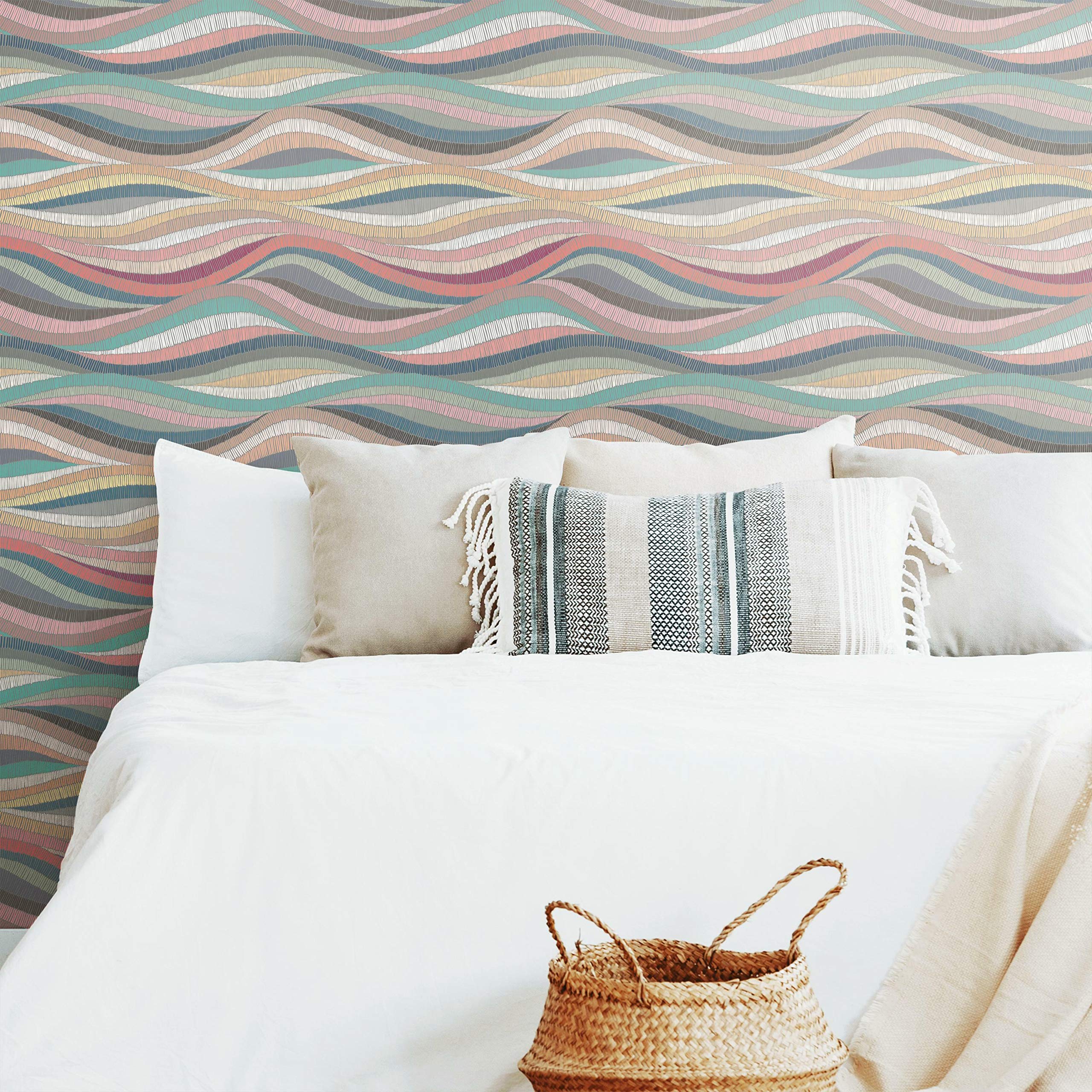 RoomMates Mosaic Waves Peel and Stick Wallpaper - Self-Adhesive Removable Wall Decal for Bedroom, Living Room, Nursery & Office Decor