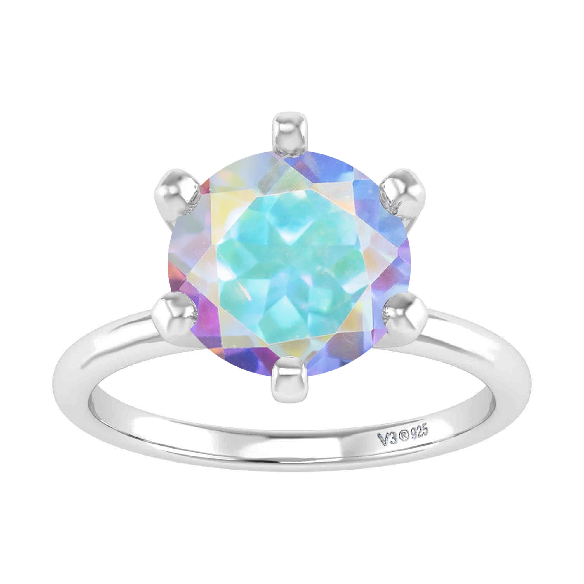 14K Sterling Silver Mercury Opal & Topaz Solitaire Ring for Women – Elegant Birthstone Jewelry for Engagement, Wedding & Anniversary Gifts