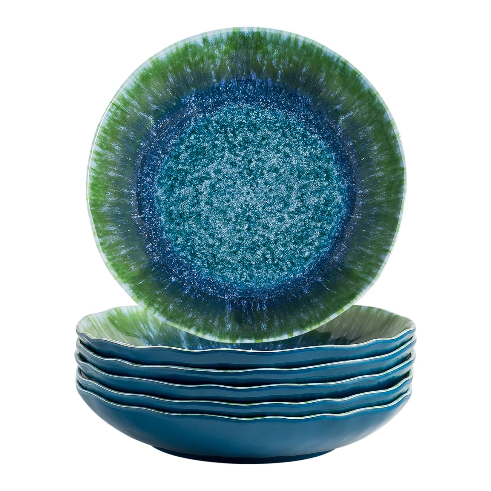 **Durable Melamine Pasta Bowls Set of 6 – 9 Inch Large Salad & Soup Bowls, Wide Shallow Turquoise Teal Round Dinnerware – Dishwasher Safe (Not Microwave or Oven Safe) – Perfect for Parties, Picnics & Outdoor Dining**