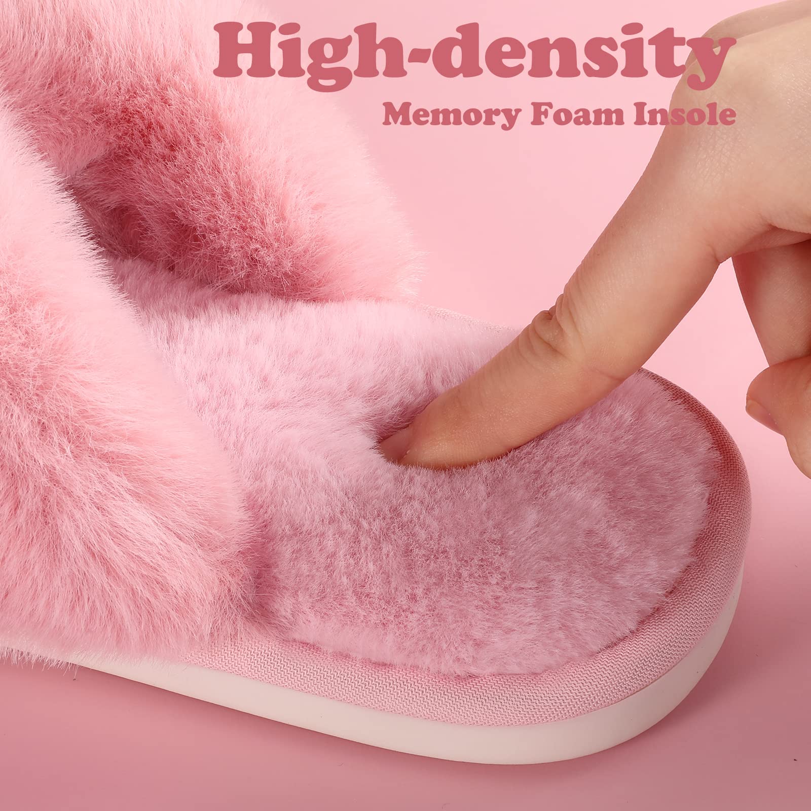 Ankis Women's Fuzzy Fluffy Slippers - 2-Pair Cozy Soft Comfy House Slippers with Cross Band & Open Toe, Non-Slip Indoor/Outdoor Warm Slippers for Relaxation - Perfect for Lounging, Spa Days, and Cold Weather Comfort