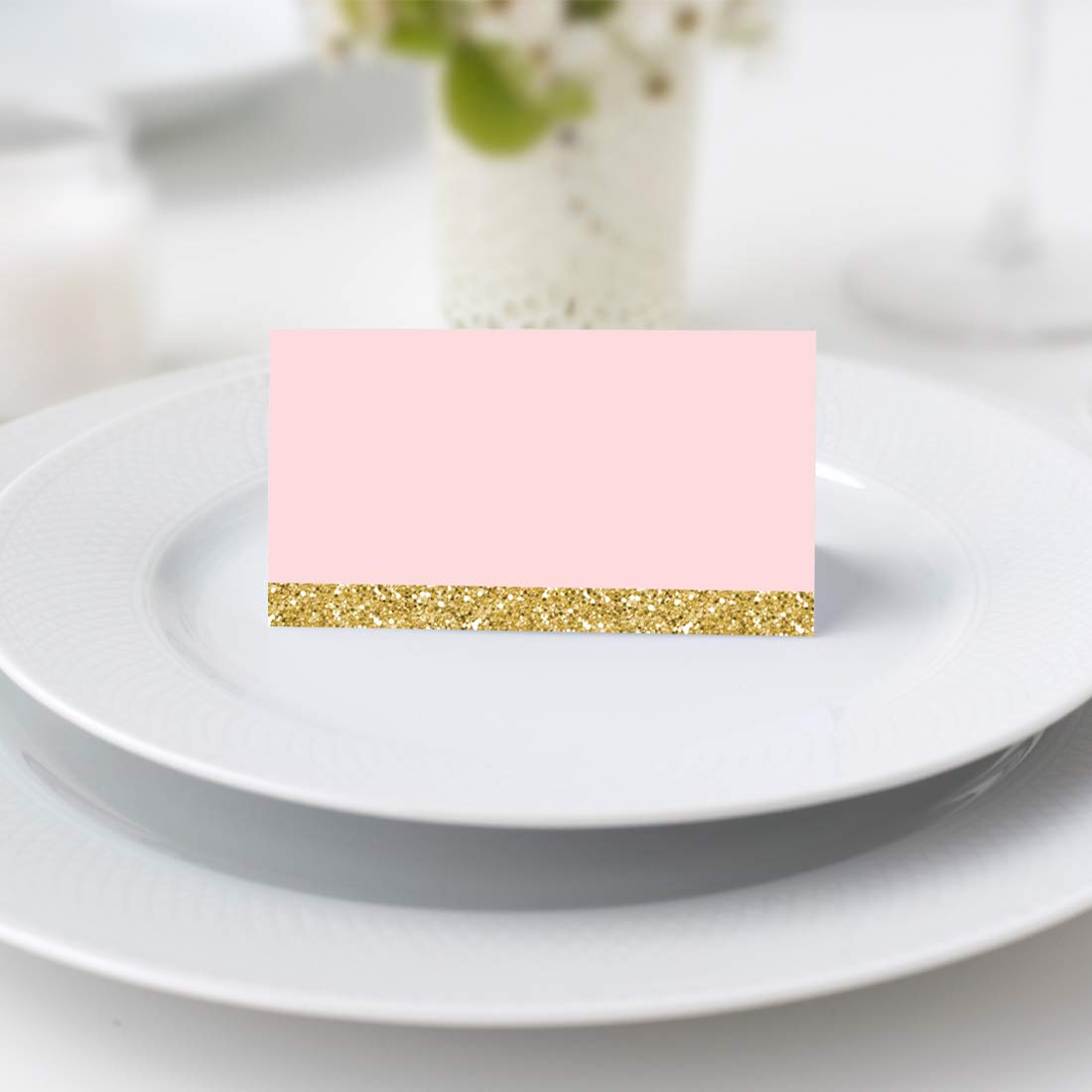 Blush Pink Gold Glitter Printable Wedding Table Tent Place Cards - 20-Pack Blank Name Cards for Baby Shower, Graduation & Table Settings | Elegant Seat Placement & Food Cards for Special Events