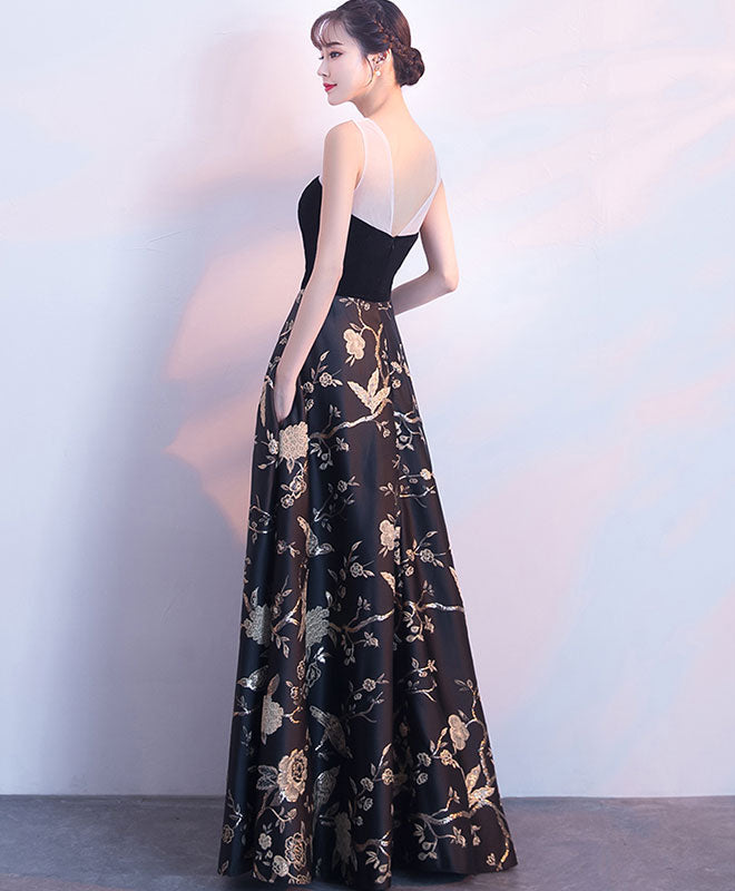 Elegant Black Floral Long Prom Dress - Formal Evening Gown for Homecoming, Ball & Special Occasions
