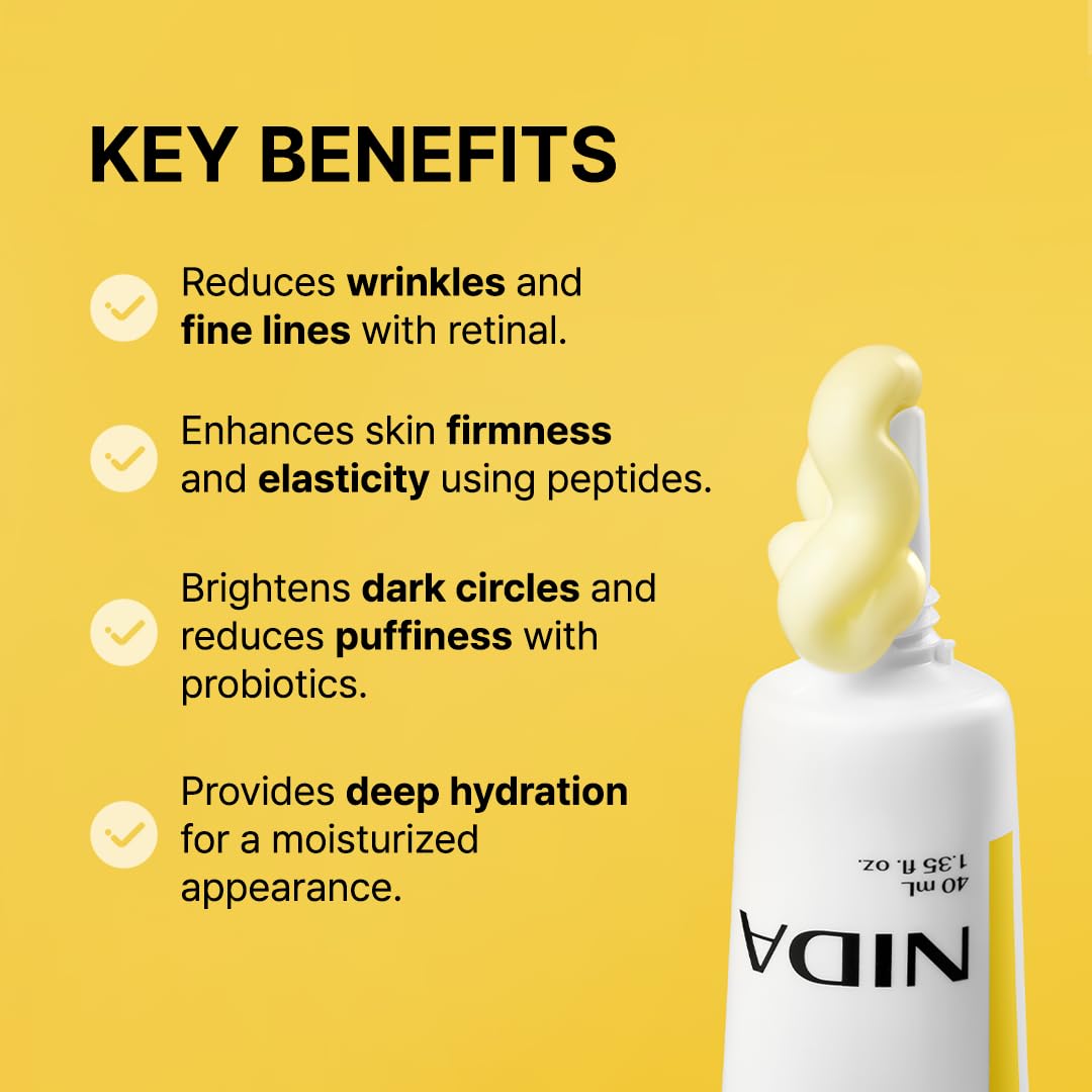 NIDA Revive Anti-Aging Eye Cream for Face & Neck - Probiotic Formula with Retinal & Peptides | Reduces Wrinkles, Fine Lines | Boosts Cell Turnover & Skin Firmness | Hydrating Treatment for Radiant Skin | 1.35 fl oz (40ml) | Perfect for Night Routine & Travel Skincare